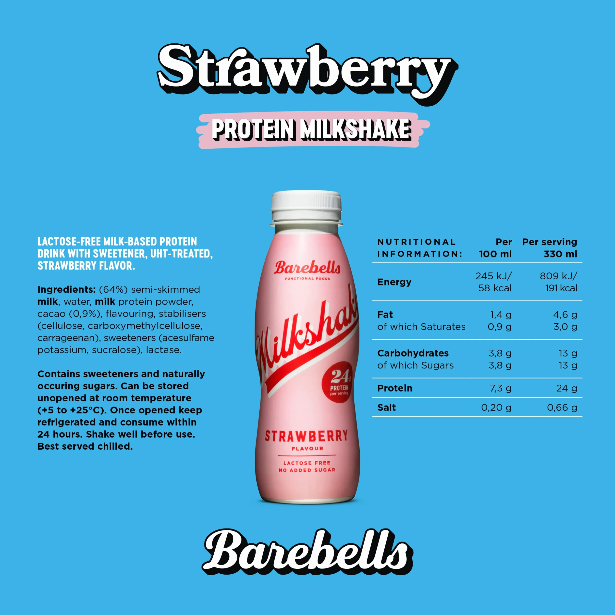 Barebells - Pack De Barebells Batido (8x330 Ml) - Batidos/Bebidas Proteicas - Pack de batidos de proteínas - Fresa