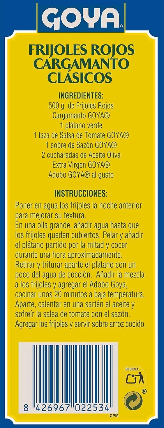 Goya Frijol Cargamanto Rojo 6x500 gr, Listos para Cocinar, Alto en Proteína Vegetal, Ideal para Bandeja Paisa, Frijoladas, Cazuelas y Refritos