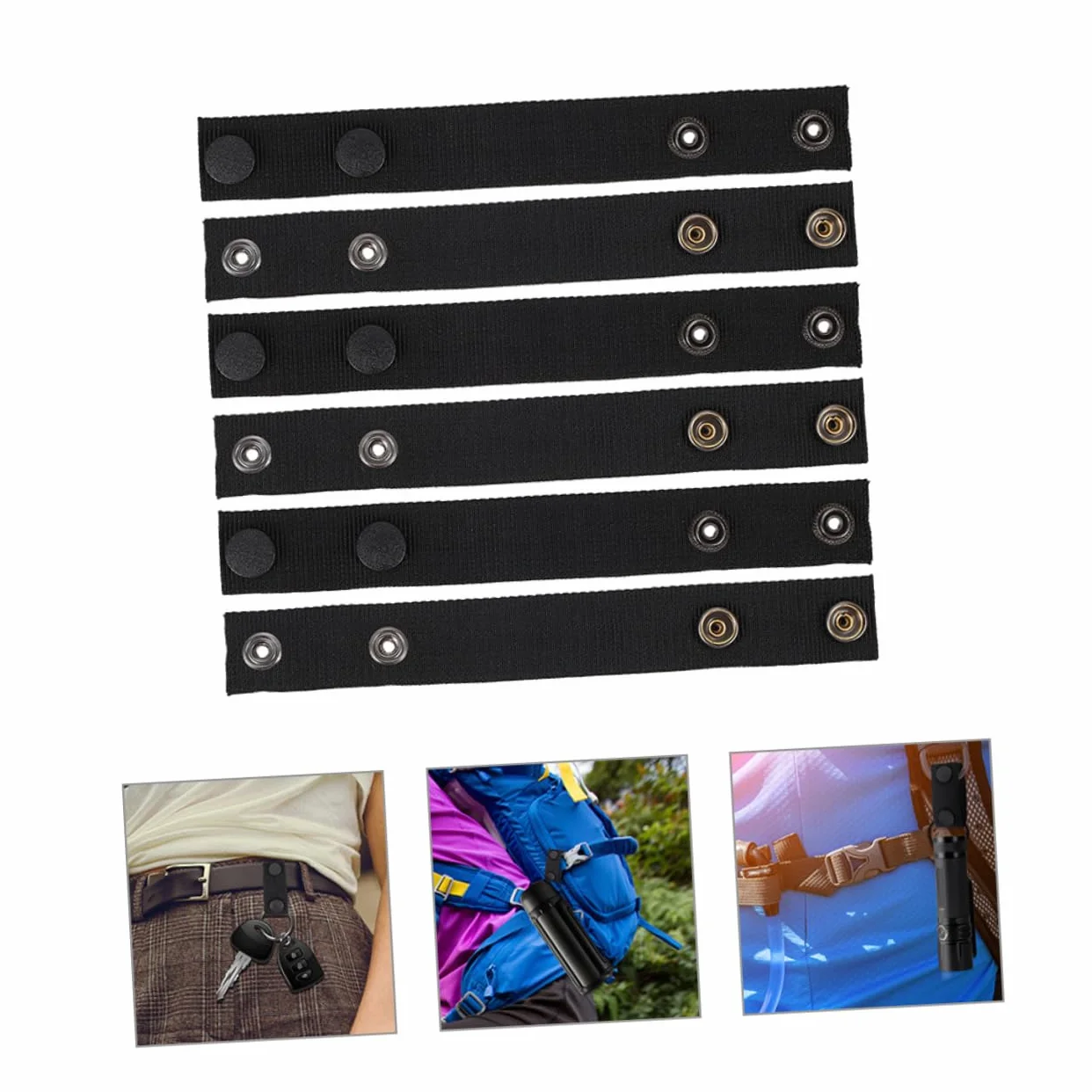 YARNOW Sujetadores De Cinturón De Servicio 19x2,5 Cm Negros, Pack De 6 Unidades, Nailon Resistentes para Mochila