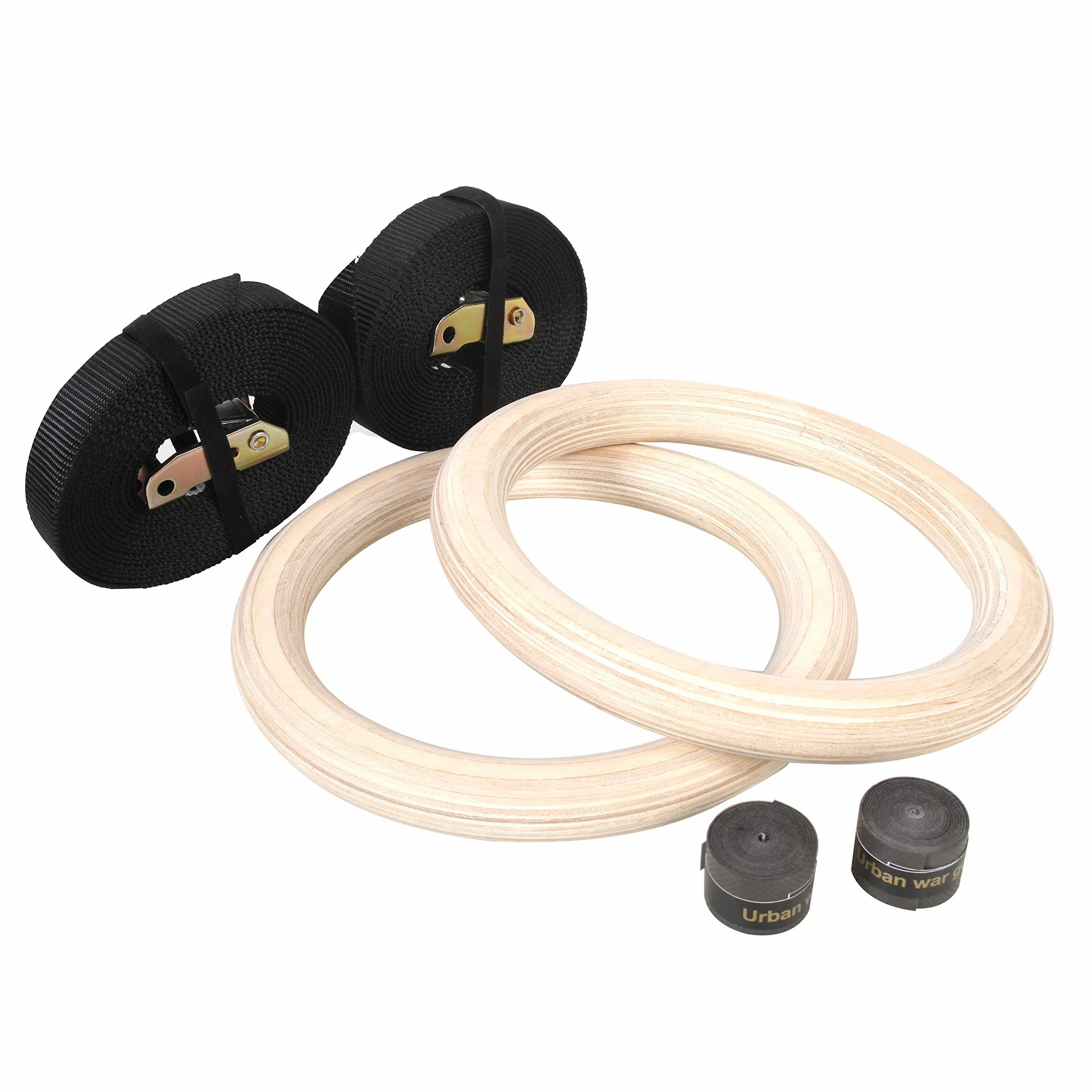 CCLIFE Anillos de Gimnasia de Madera con Correas Hebillas Ajustable, 28mm, Carga 450KG
