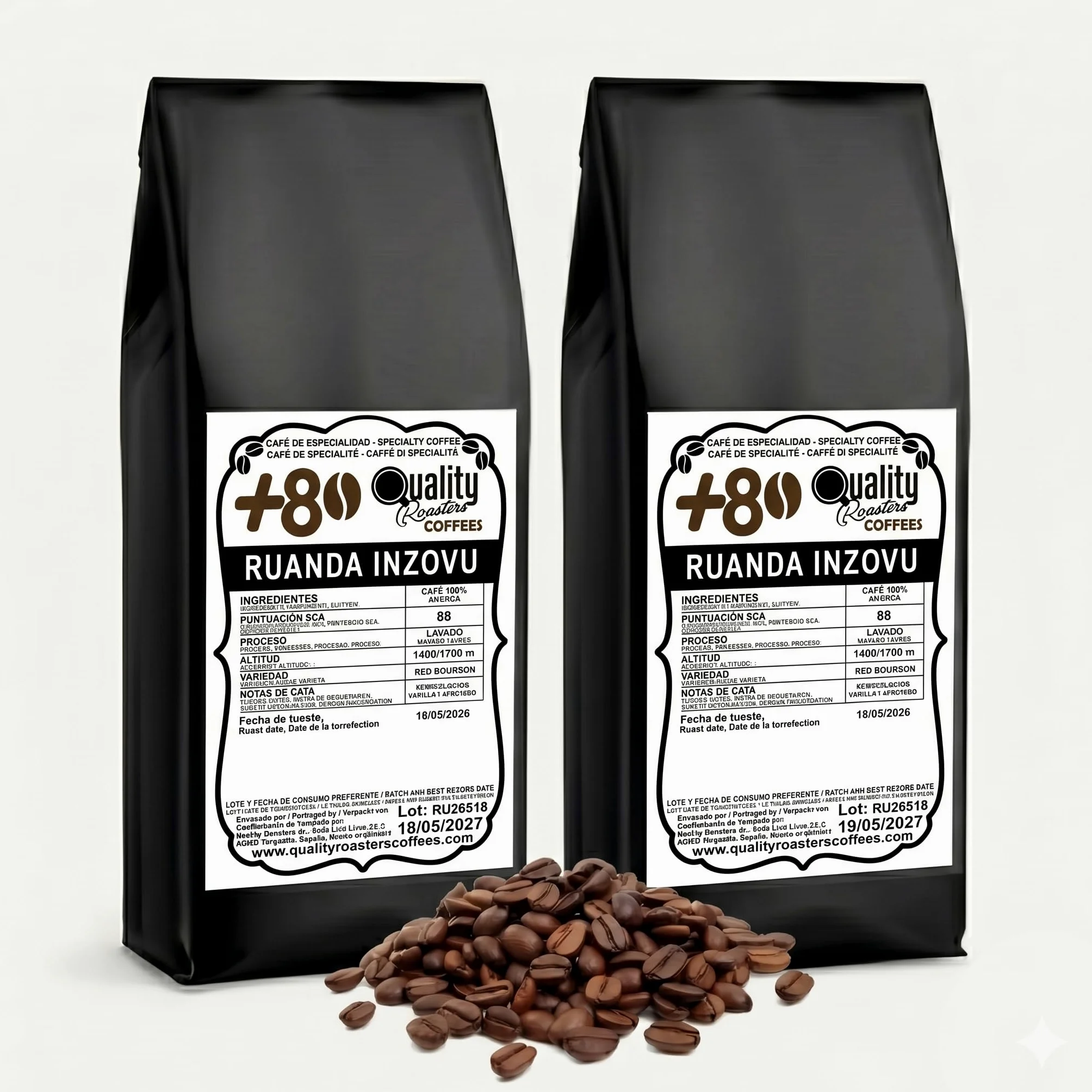 +80 Coffees by Quality Roasters. Café de Especialidad origen Ruanda Inzovu. 100% Arábica. Puntuación SCA: 88. Tostado artesanalmente. (2000 Gr)