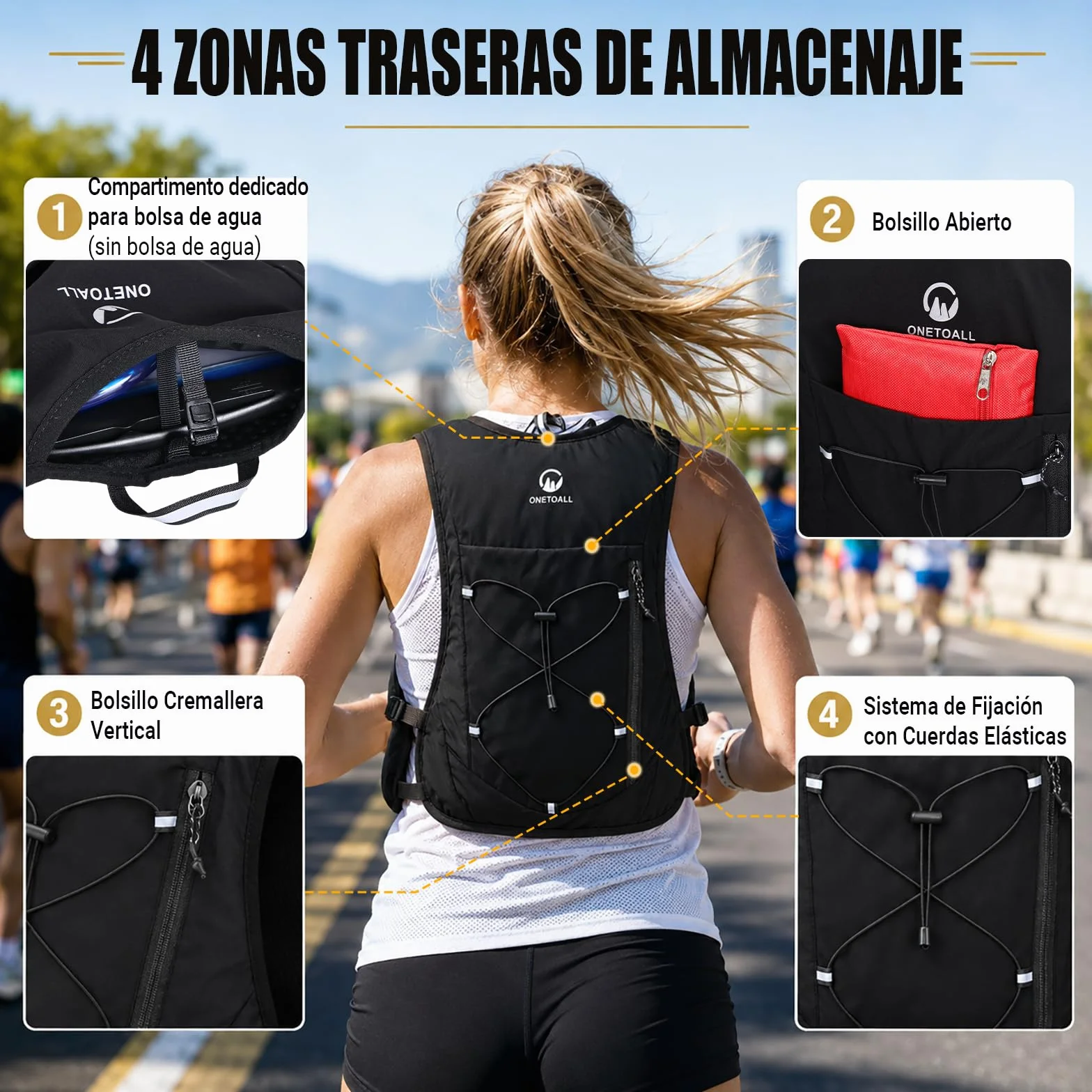 Chaleco Hidratacion Trail Running para Hombre Mujer con 2× Soft Flask 500ml y Luz LED Recargable Ultraligero