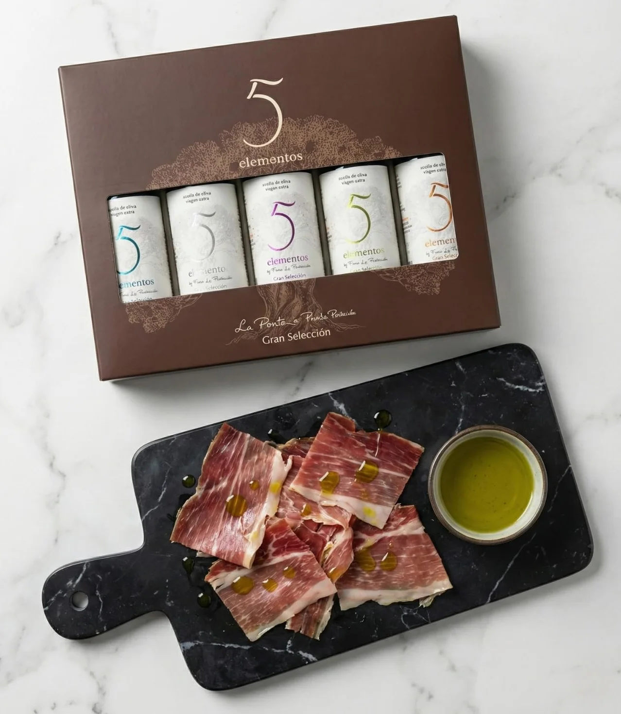 Aceite de Oliva Virgen Extra Gran Selección 5 Elementos Estuche Premium Degustación 5 Variedades Picual Arbequina Cornicabra Hojiblanca Redondilla Set Regalo Gourmet 5x100ml