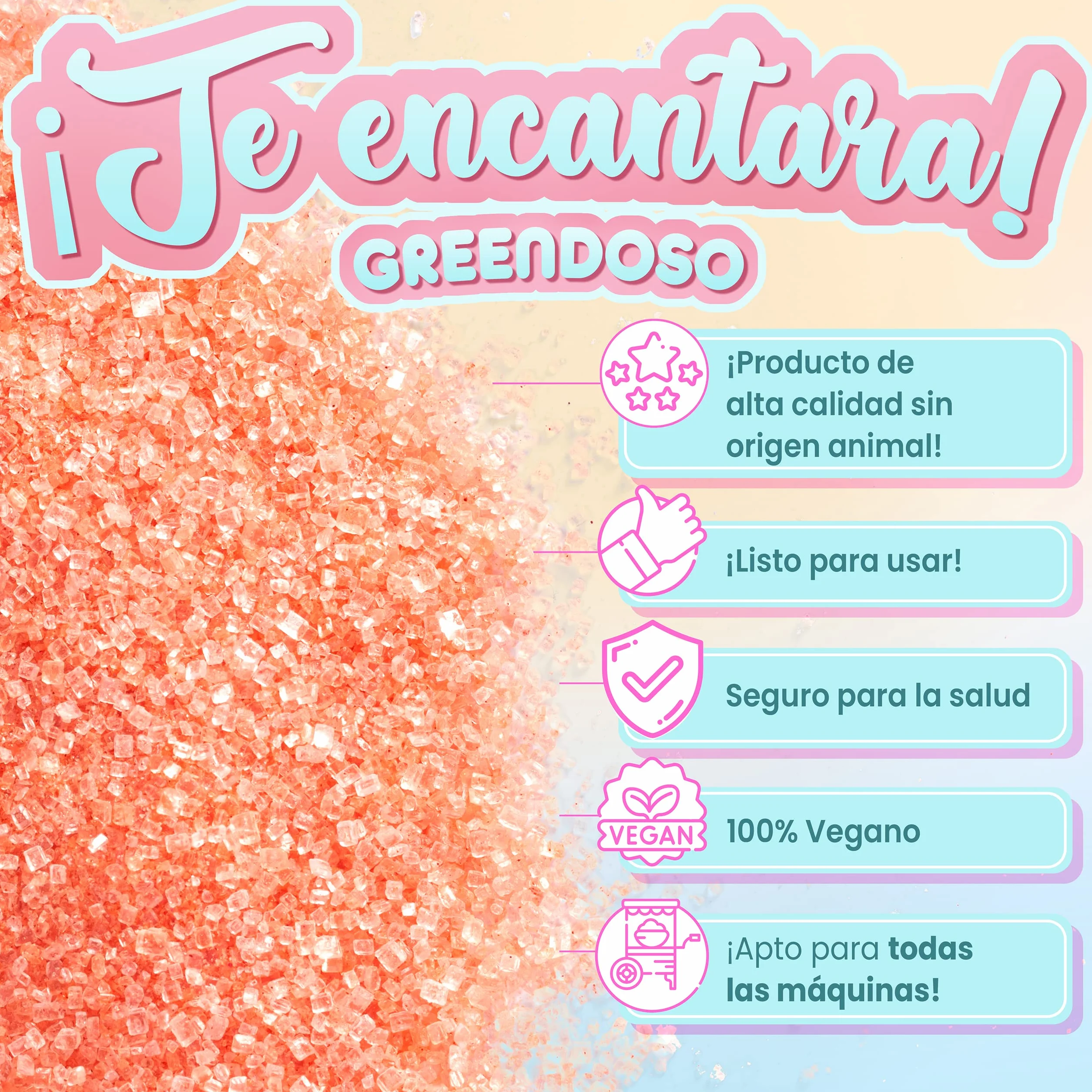 GREENDOSO® Azúcar para Algodón de Azúcar (4x320gr) – Lote de 4 Sabores (Fresa/Cola/Frambuesa/Manzana) – 50 Palitos