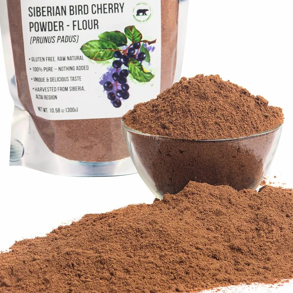 Auténtico Polvo de Cereza Silvestre Siberiana (Harina), Sin Gluten, Cosechado Naturalmente Crudo 300gr Región de Altai Silvestre
