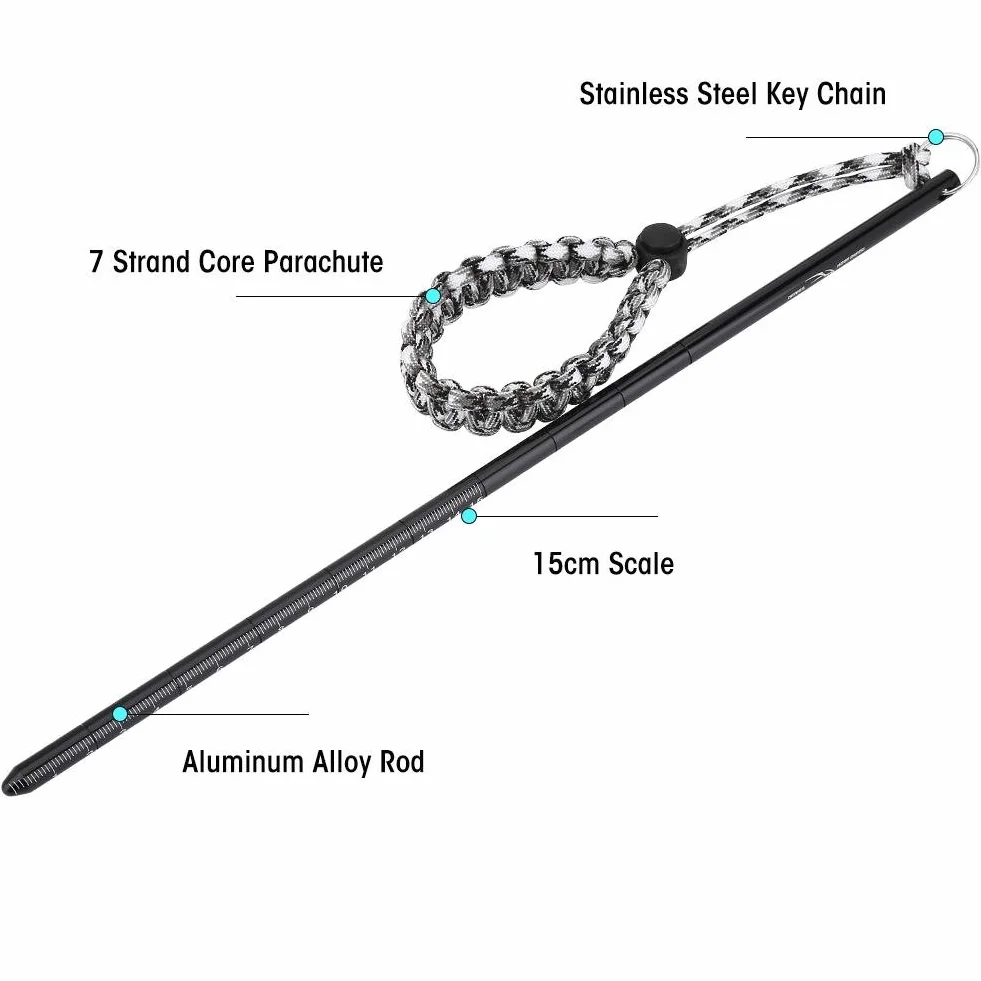 Tbest Puntero de Buceo Barra Aleación Aluminio Ligera con Cordón Paracaídas para Submarinismo Snorkel Negro