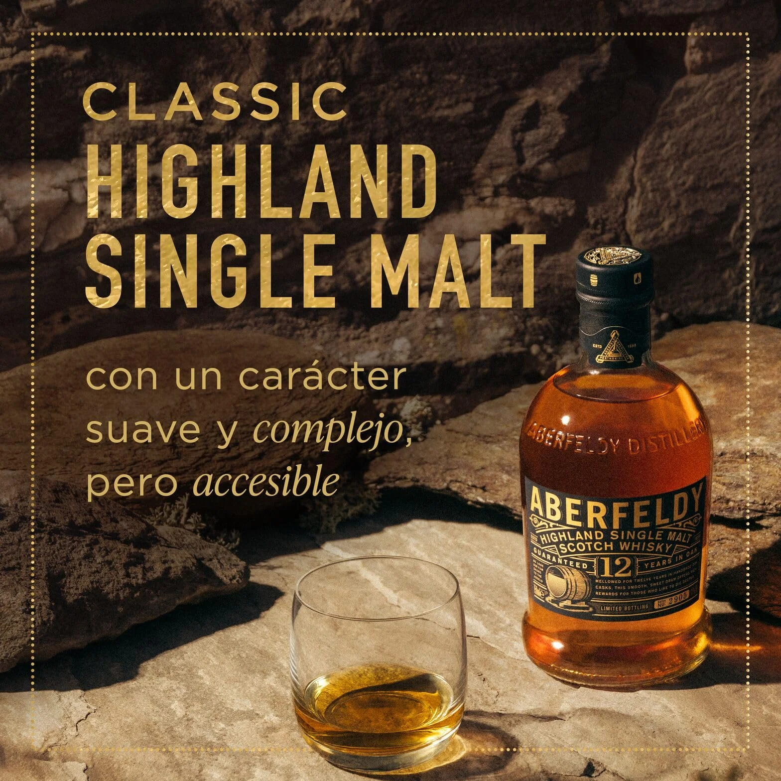 Scotch Whisky Single Malt Aberfeldy 12 Year Old, 40 % vol., 70 cl / 700 ml, whisky premium añejado en cuatro tipos de barricas distintas
