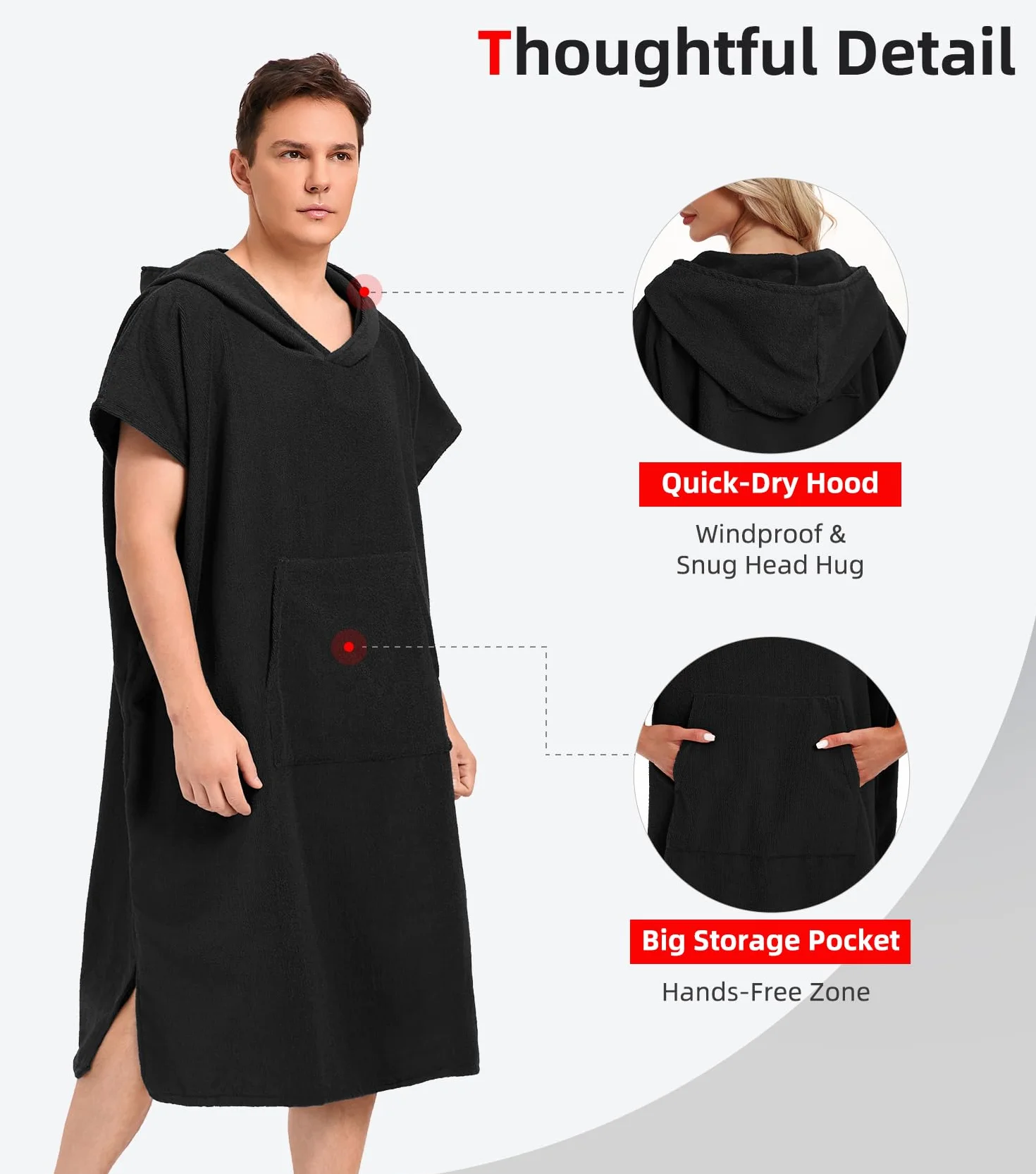 Poncho de Surf Abahub de Microfibra para Hombre y Mujer, Toalla Absorbente y de Secado Rápido