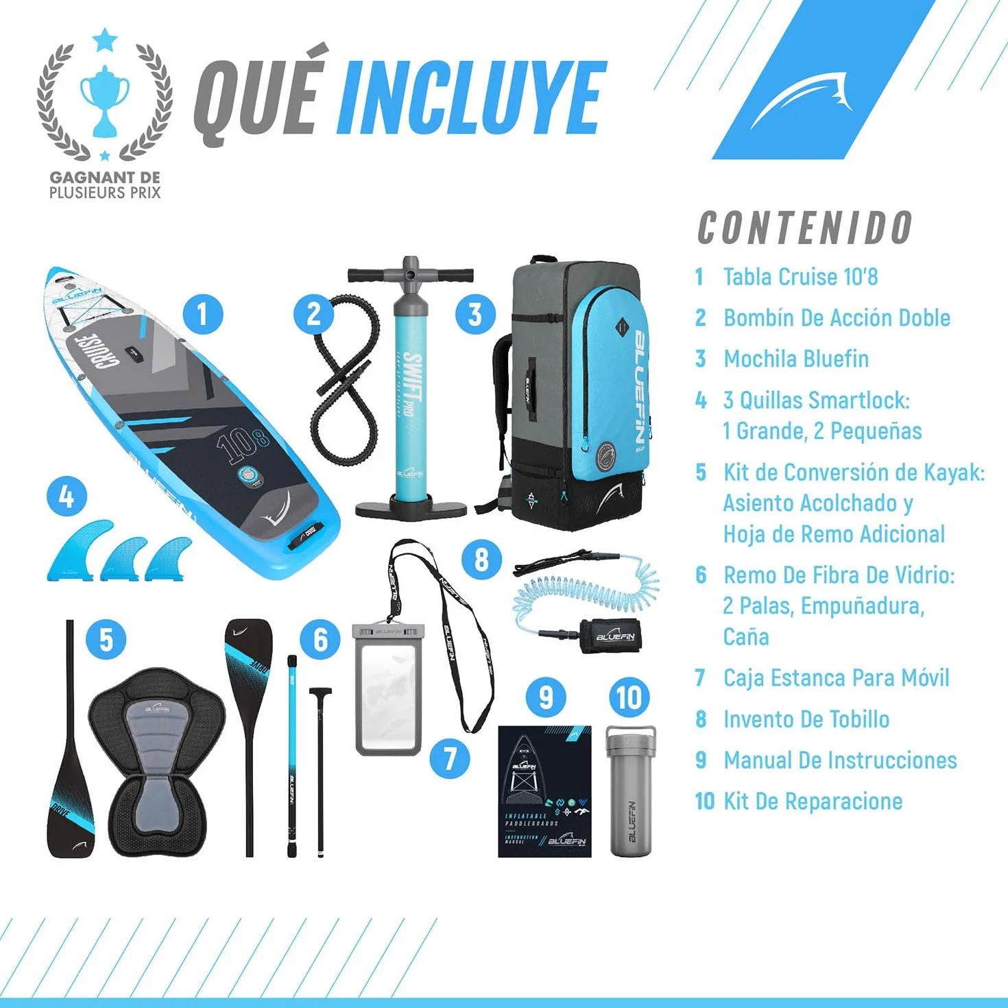 Bluefin SUP Tabla de Paddle Surf Hinchable Cruise 10'8 Adultos Incluye Accesorios