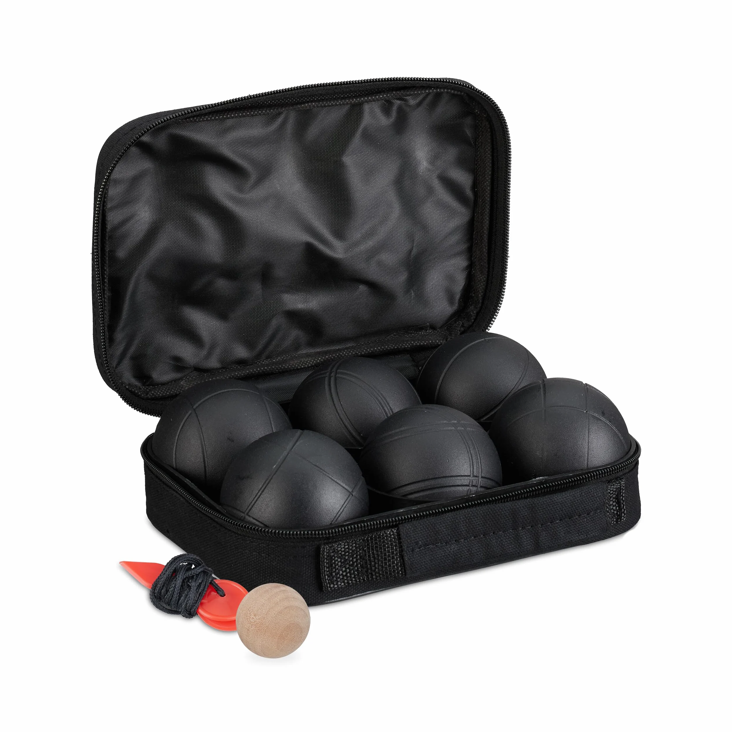 Relaxdays Juego de Petanca 6 Bolas de Acero con Boliche, Cuerda y Bolsa