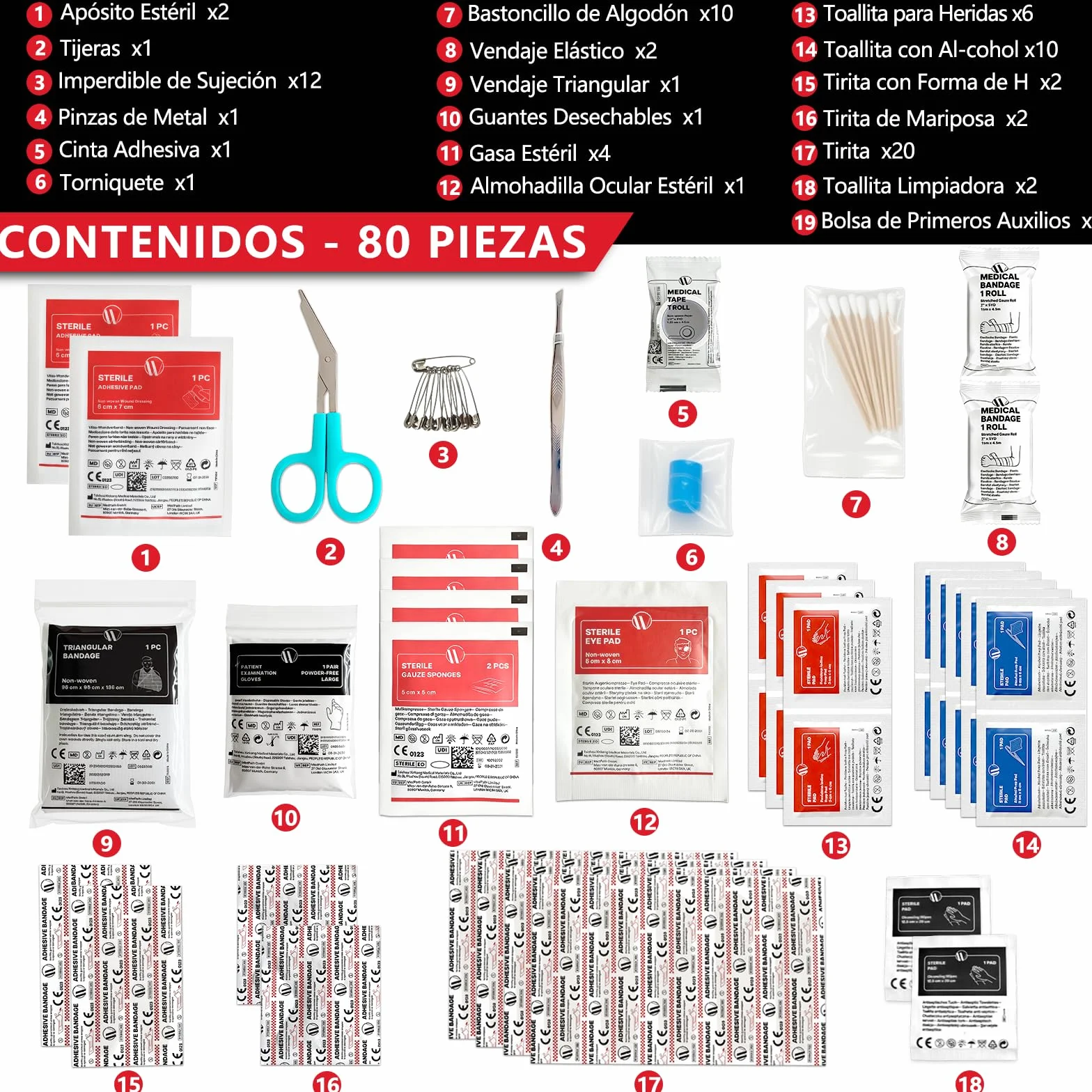 Botiquín de Primeros Auxilios Mini 80 Piezas, Kit Pequeño para Viaje Senderismo Coche