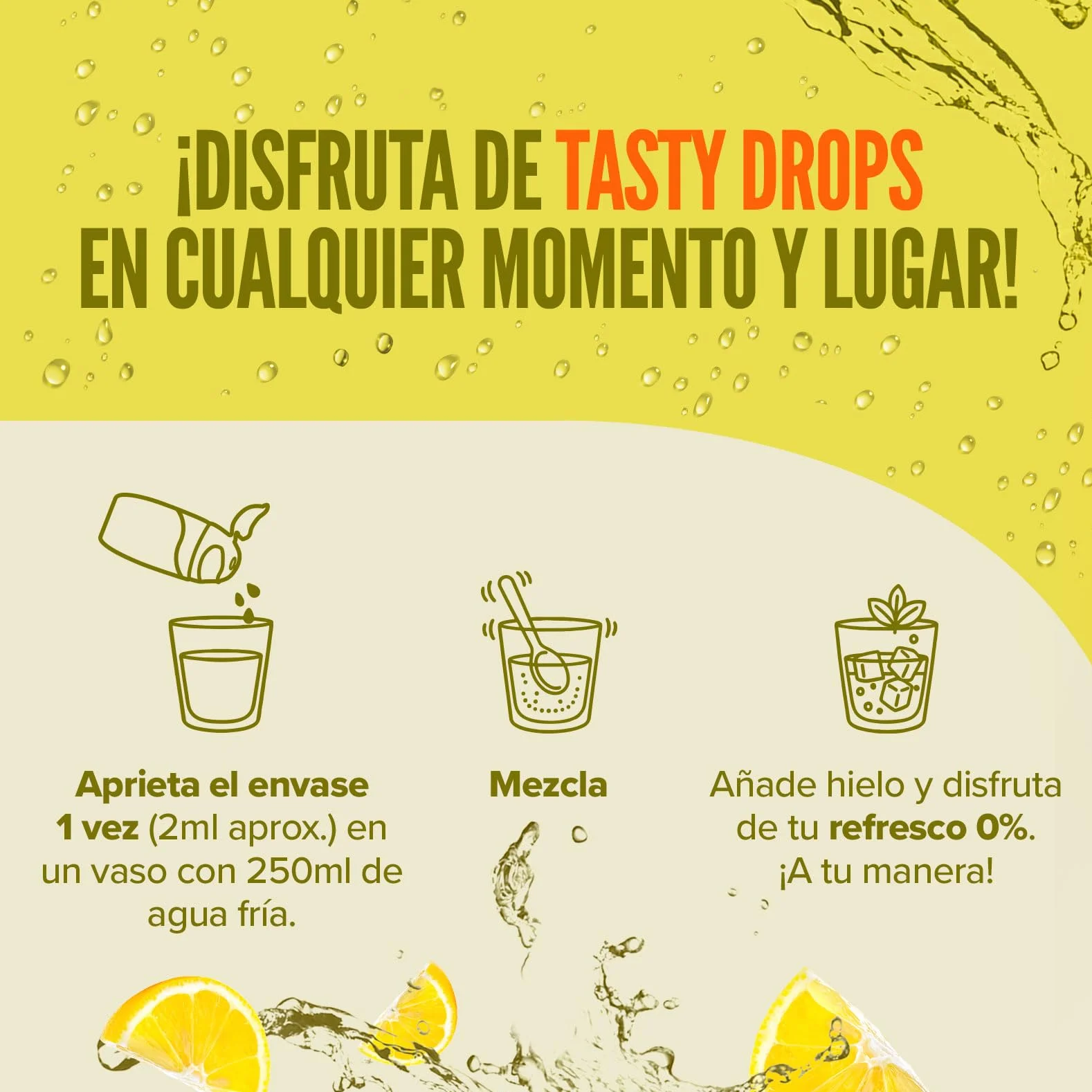 HSN Tasty Drops Saborizante Líquido Sin Calorías para Agua | Sabor Limón - 65ml (hasta 8 litros) | Gotas Saborizantes Sin Azúcar | Potenciador de Bebidas | Apto Vegano, Sin Gluten