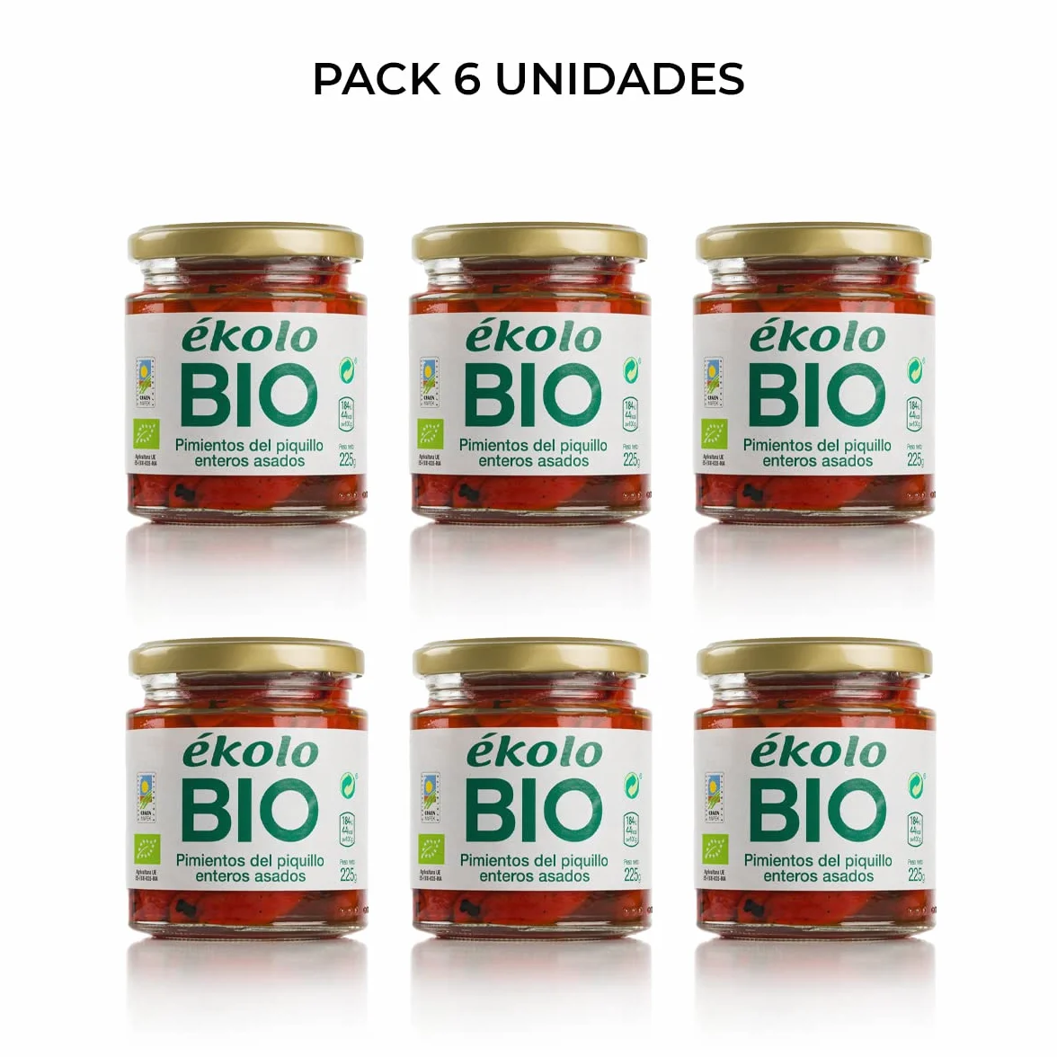 Ekolo Pimiento Del Piquillo Extra Entero Bio, 6 Tarros, 225g 1350g