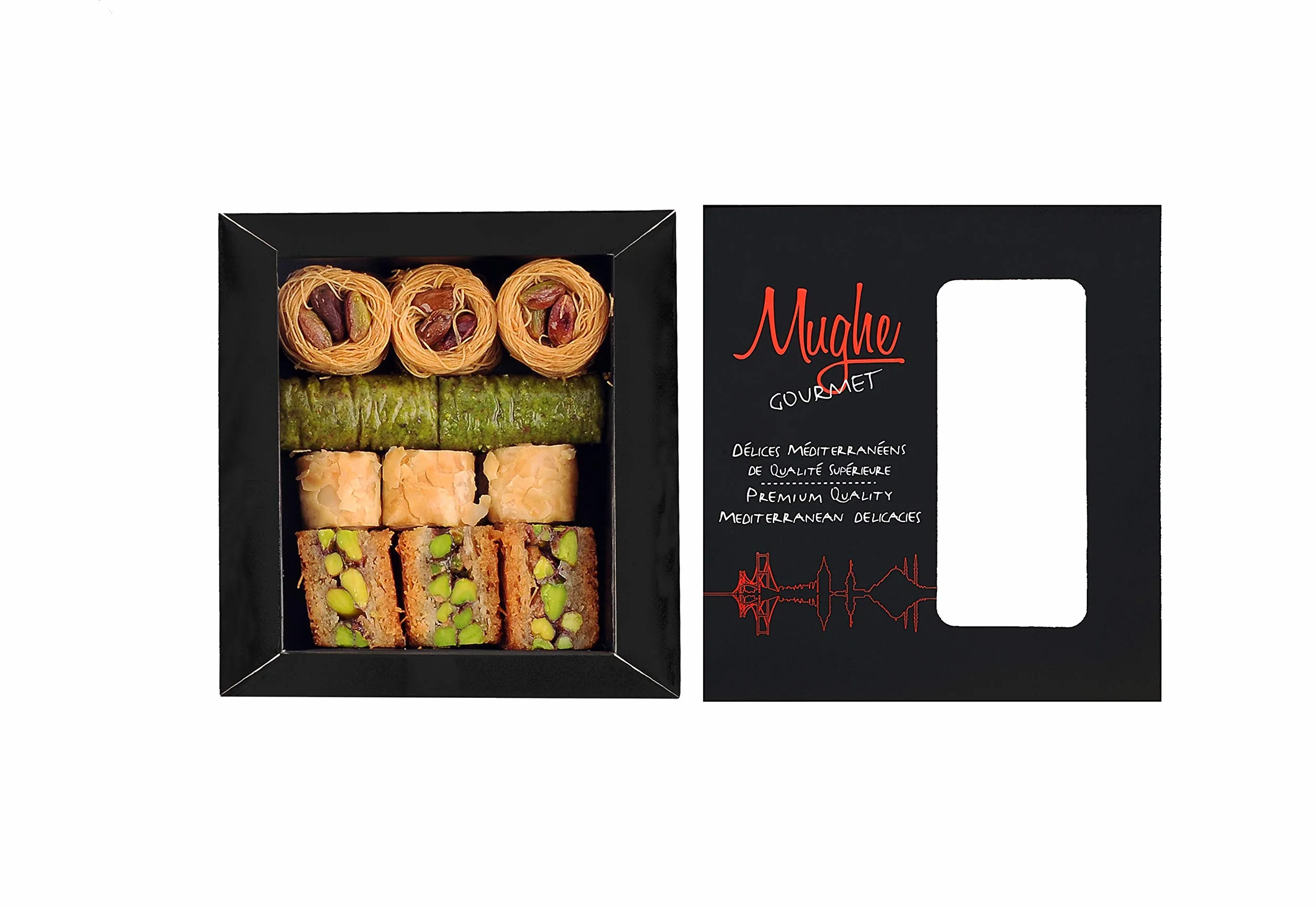 Mughe Gourmet - Caja de regalo de surtido de baklava de pistacho turco en tamaño bocado - Pequeños regalos de pastelería - 150gr/5.3oz - Celebra cumpleaños, Día del Padre y de la Madre, Navidad