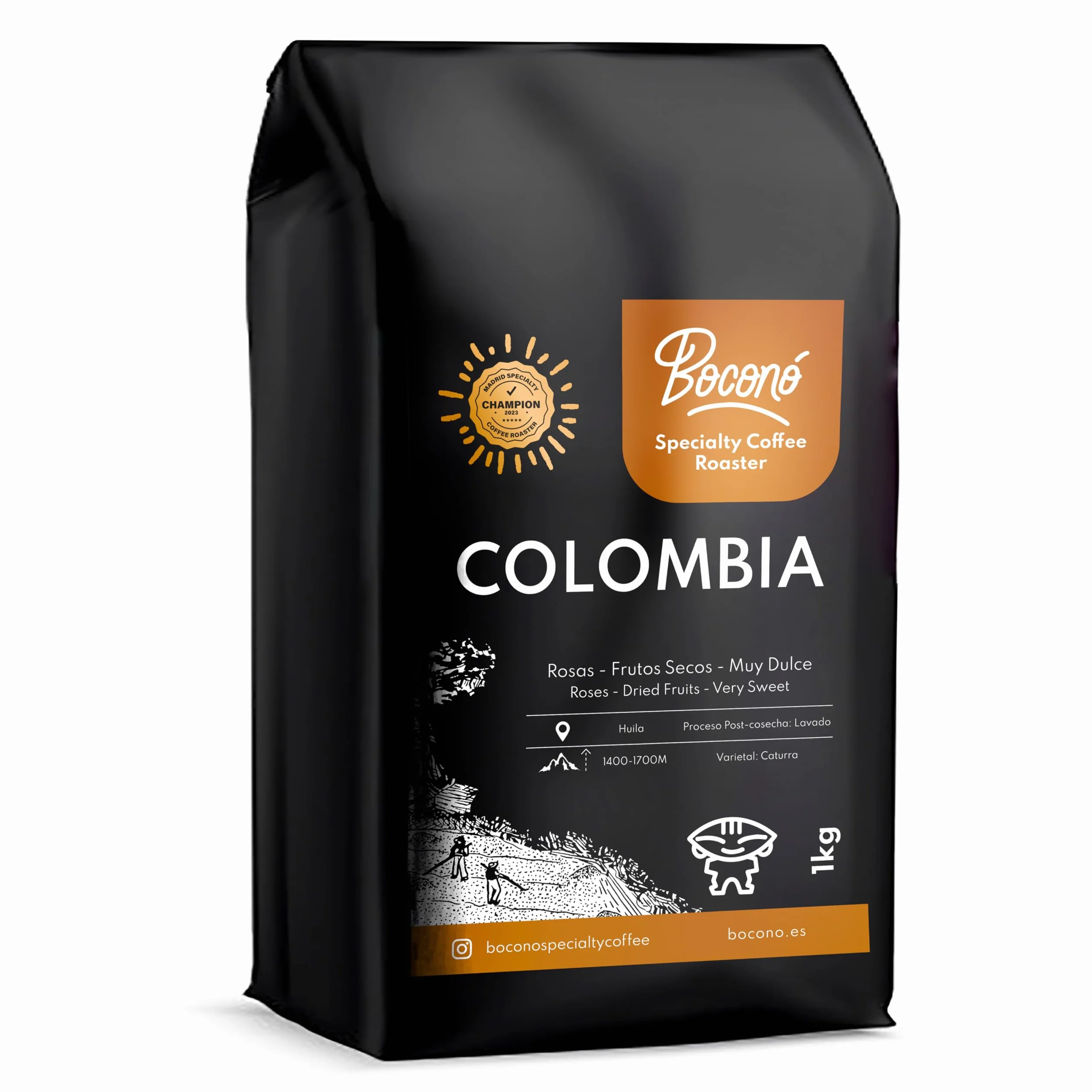 Café de Especialidad en Grano Natural 1kg de Colombia. Tueste Medio Artesano. Proceso Lavado. Café Grano Arábica para Espresso, V60 y Chemex. Boconó Specialty Coffee Beans. Colombiano