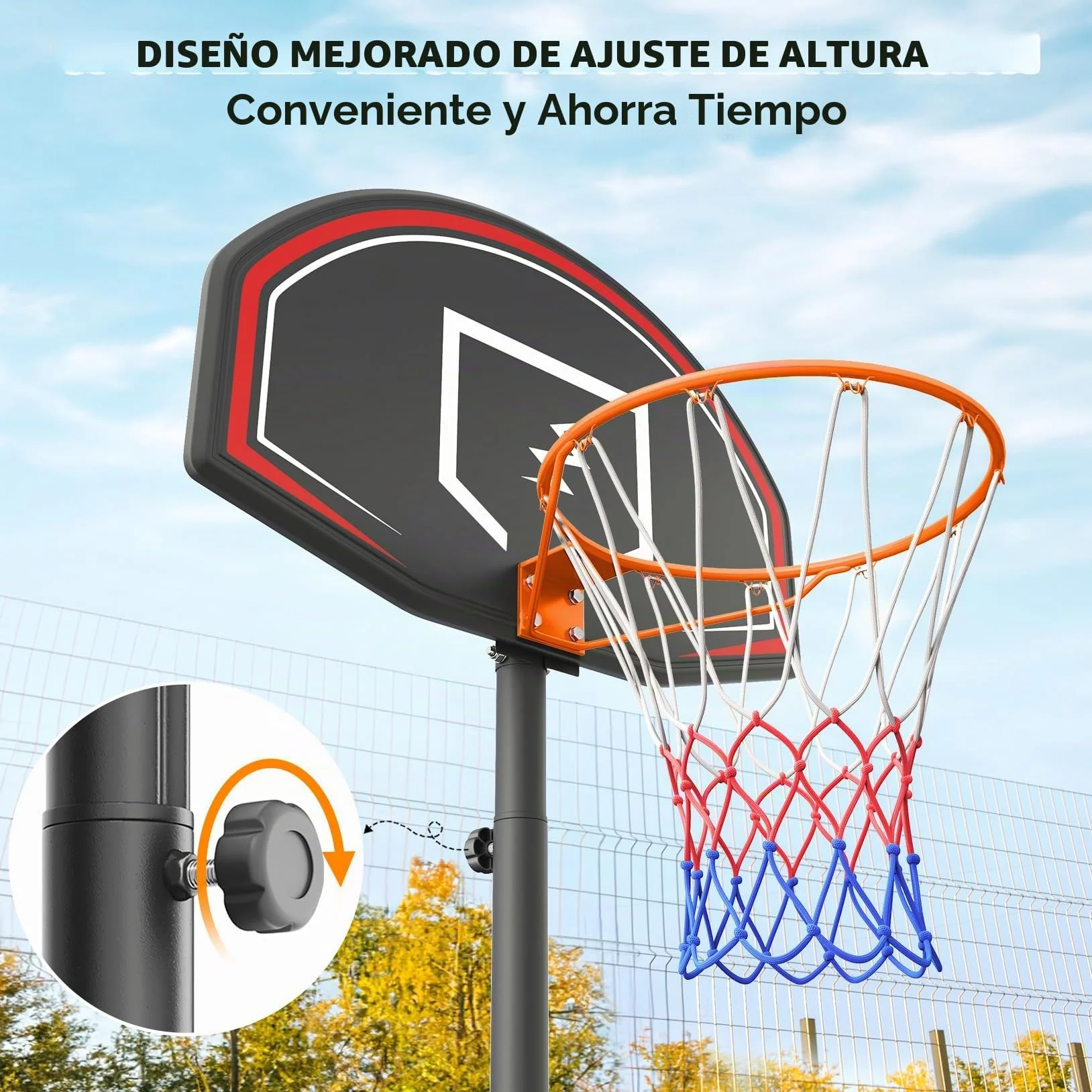 YOLEO Canasta de Baloncesto Exterior Ajustable 110-210 cm Móvil con Ruedas