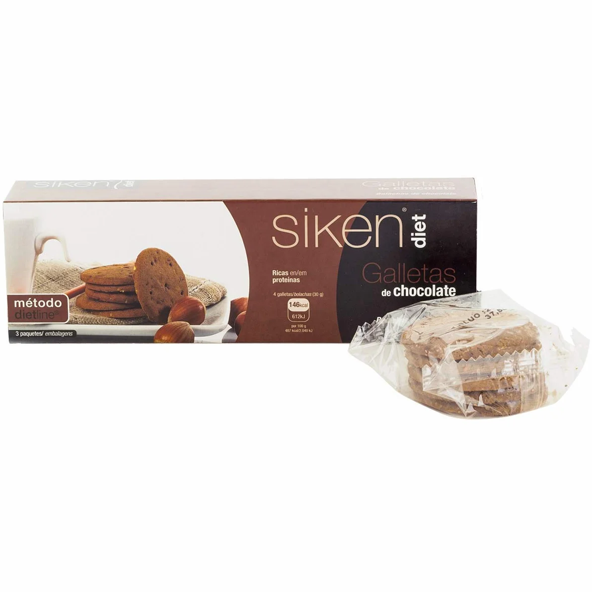 Siken Diet - Galletas de Chocolate, Ricas en Proteínas, Snack Ideal para Picar entre Horas - Caja con 3 Sobres de 5 Galletas,112.5 g