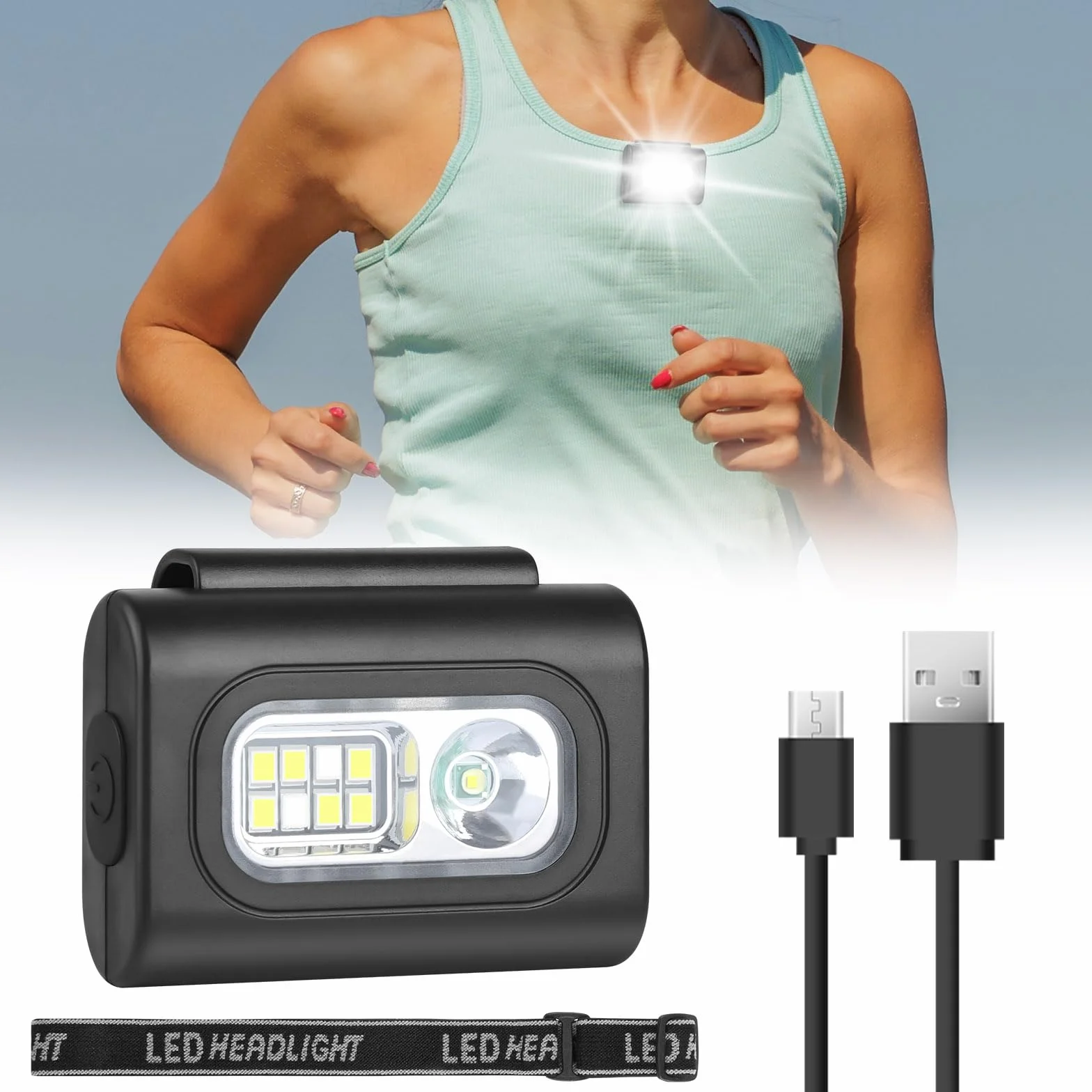 Linterna Frontal Portátil LED con Clip Magnético Ajustable, 6 Modos, Impermeable, USB Recargable