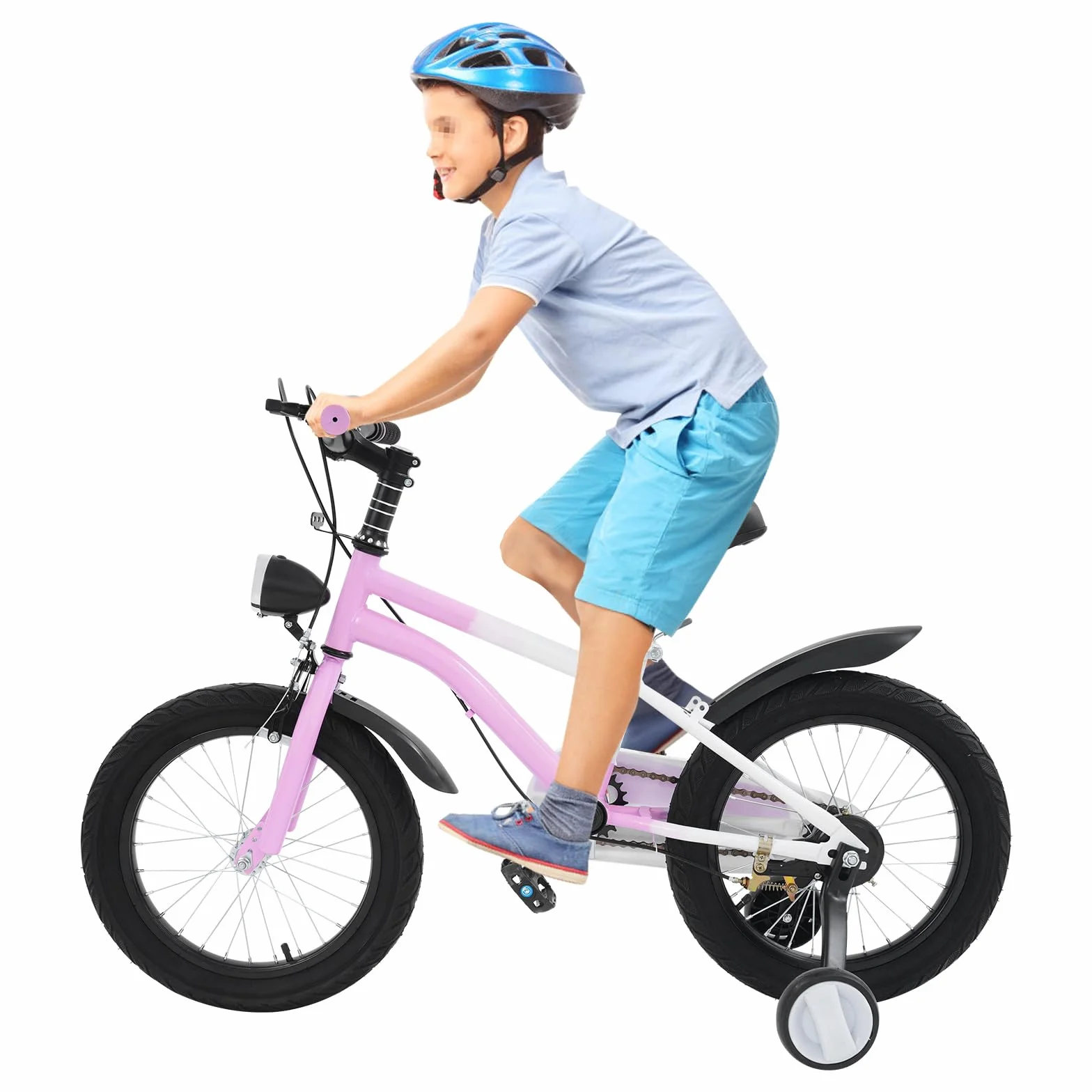 Bicicleta infantil 16 pulgadas freno disco luz LED ruedas estabilizadoras rosa ajustable sillín manillar carga 60 kg