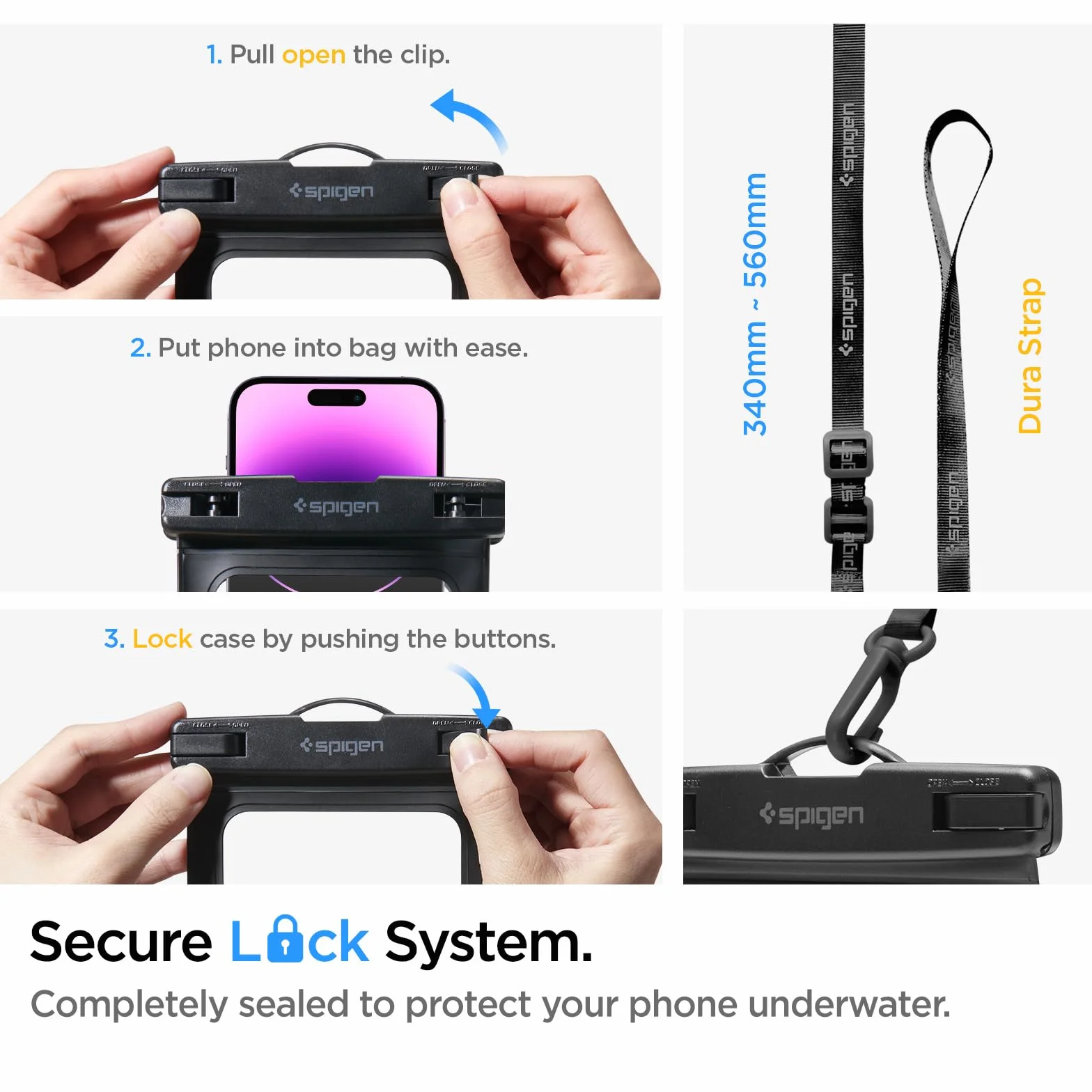 Spigen Aqua Shield Impermeable Bolsa Móvil 8.7 Pulgadas Playas Piscina Natación Kayak Pesca Negro