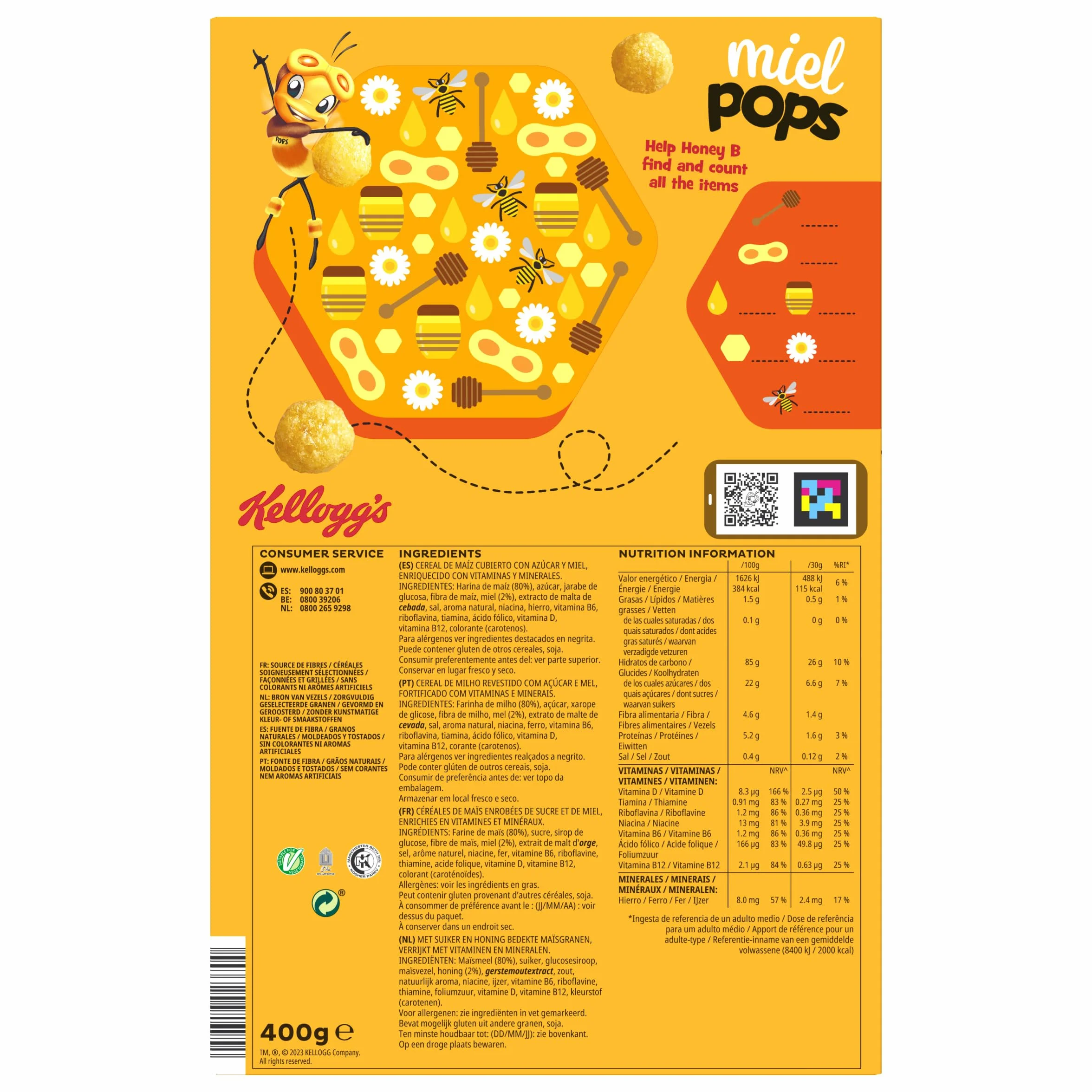 Kellogg's Miel Pops - Cereales de arroz inflado con sabor a miel - Paquete 400 g