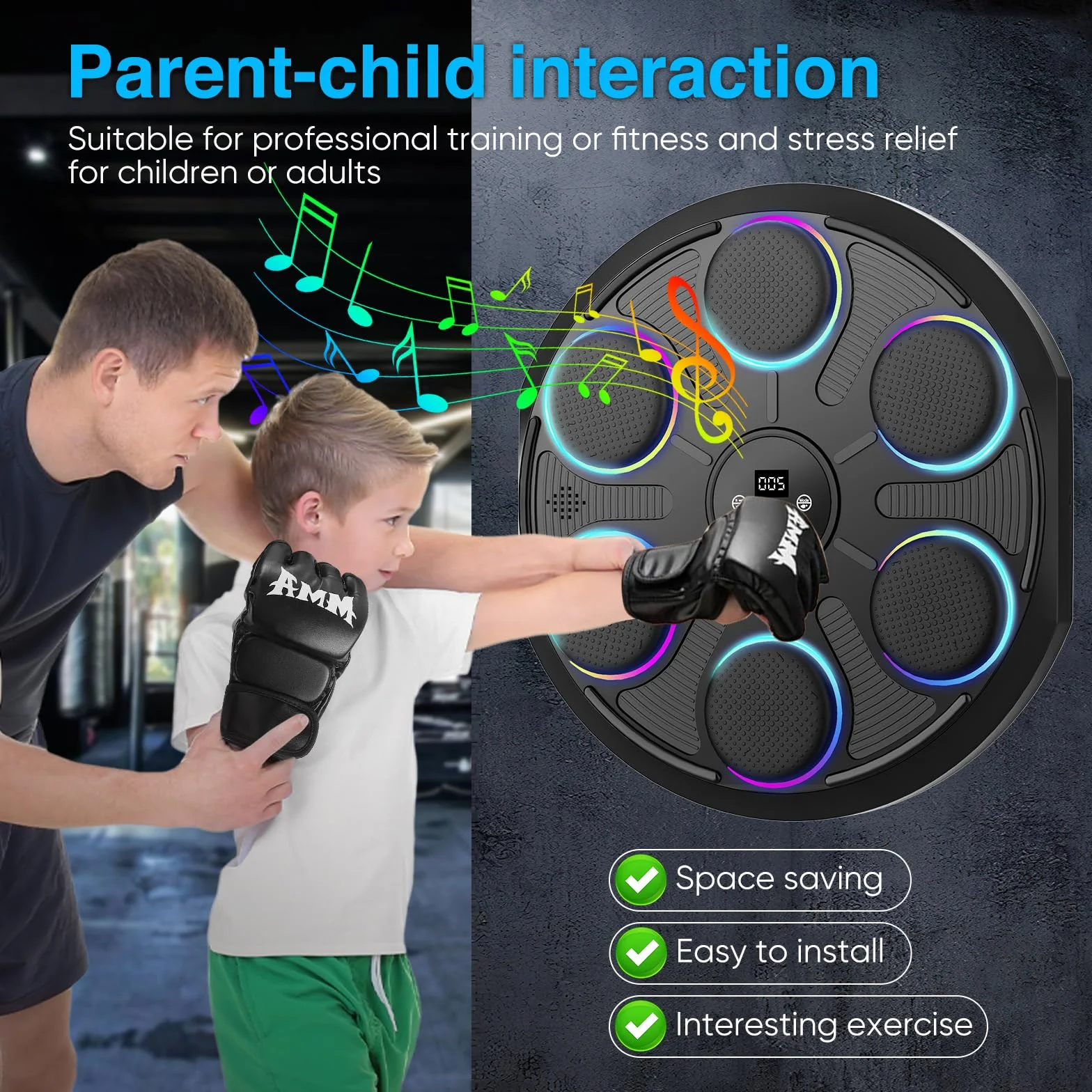 Máquina De Boxeo Musical LED Inteligente Bluetooth Con Guantes, 9 Ajustes De Velocidad Y Modo De Conteo Para Adultos Y Niños