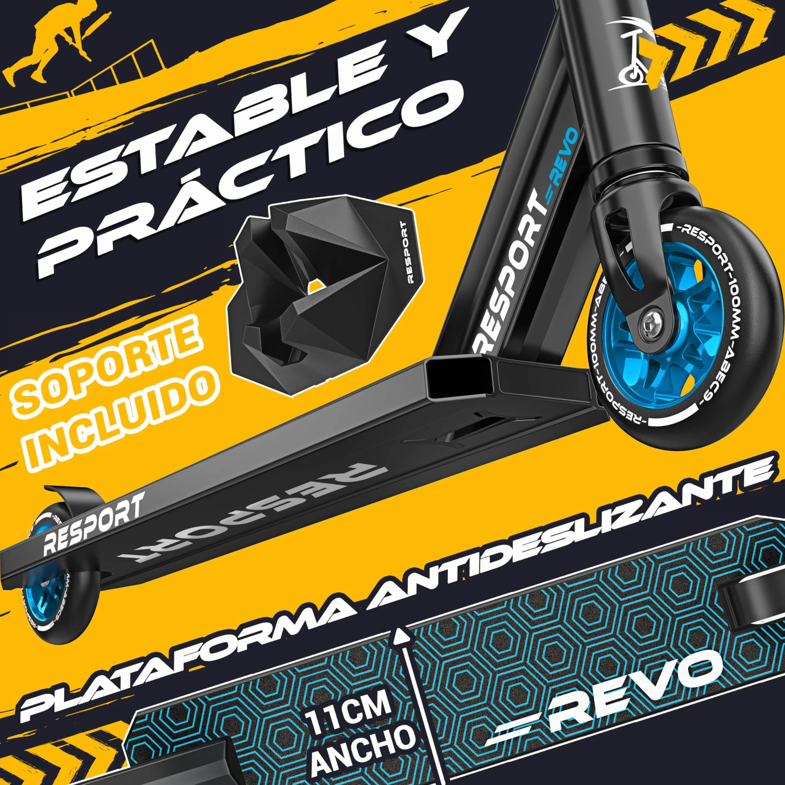 RE:SPORT Patinete de acrobacias Revo 100 mm ABEC 9 para niños y adultos