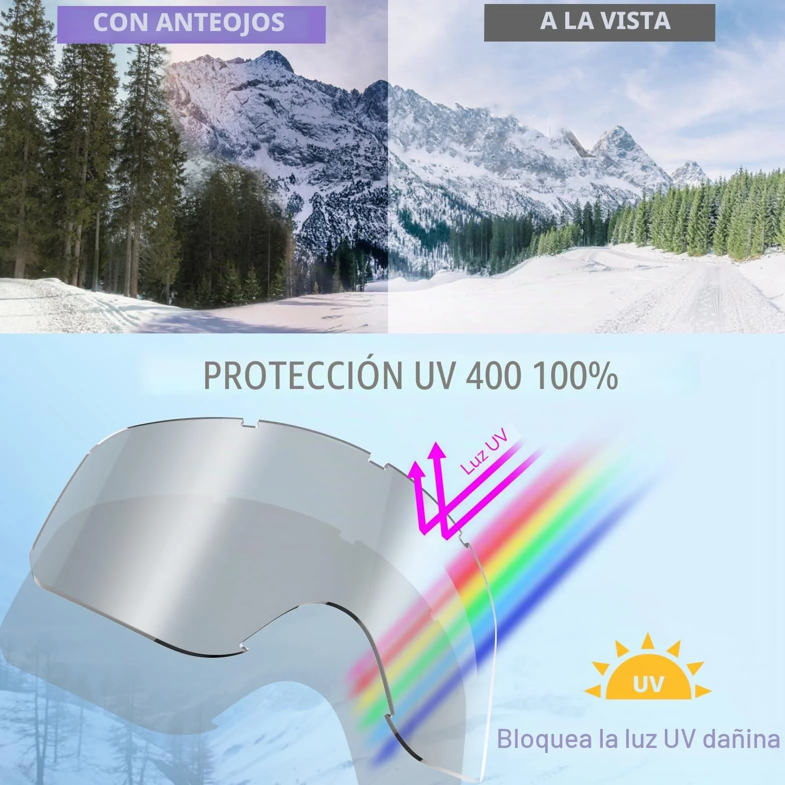 Gafas de esquí para niños antivaho protección UV400