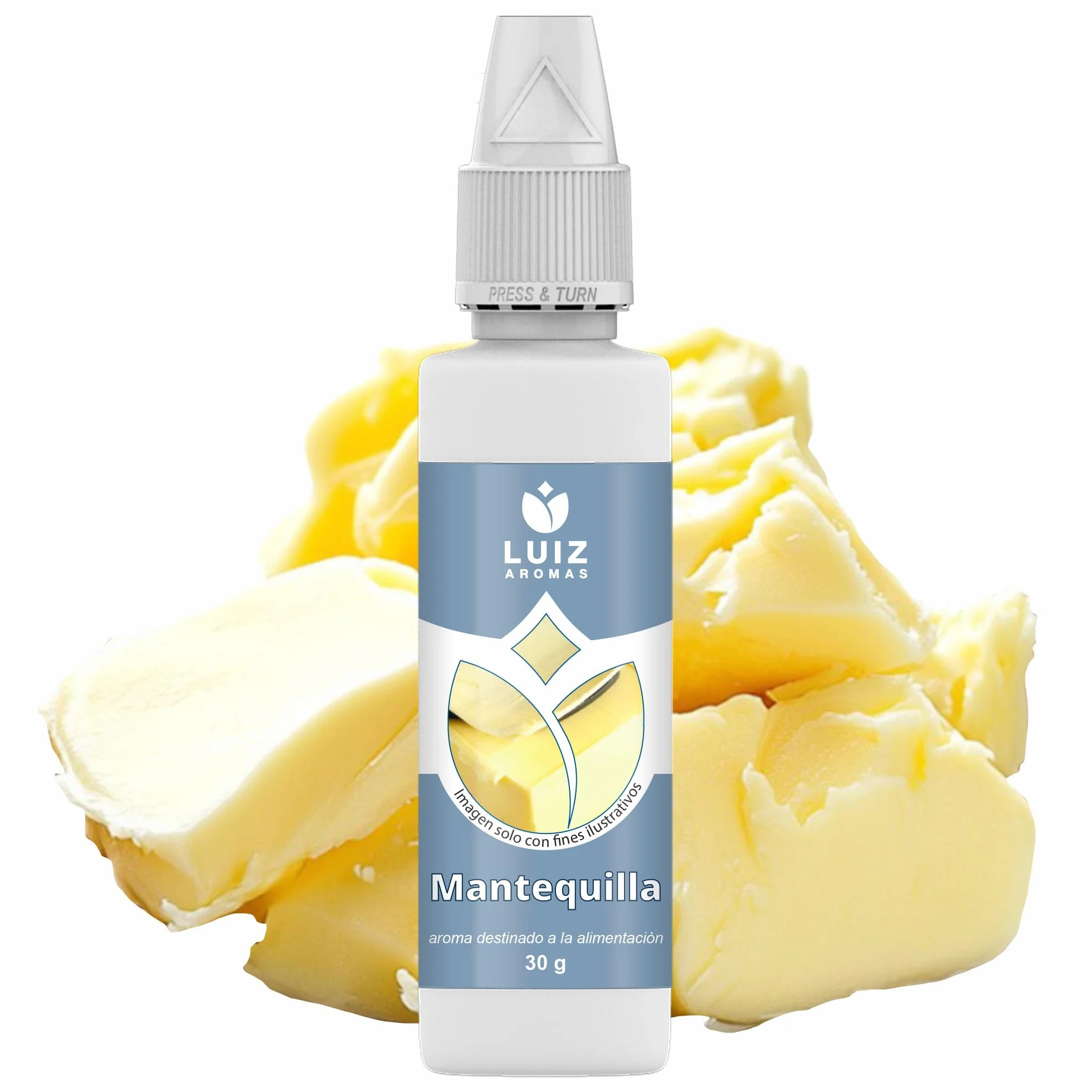 LUIZ AROMAS | Aroma Mantequilla - Aroma Alimentario en Gotas para dulces de Hornear, Pasteles, Bizcochos y Tartas | Producto Vegano sin Calorías y sin Azucar | Producto 100% Italiano (30g)