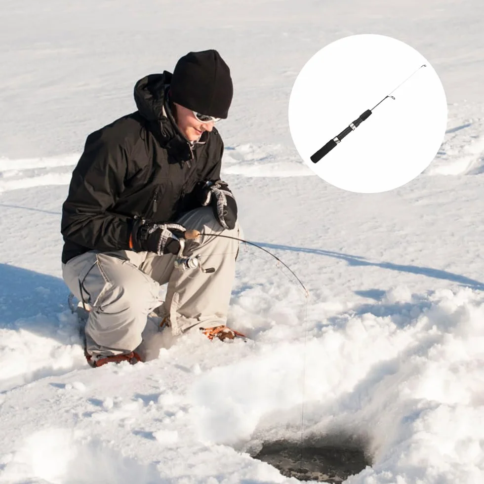 Caña de pescar en hielo telescópica fibra de carbono mango silicona agua dulce salada