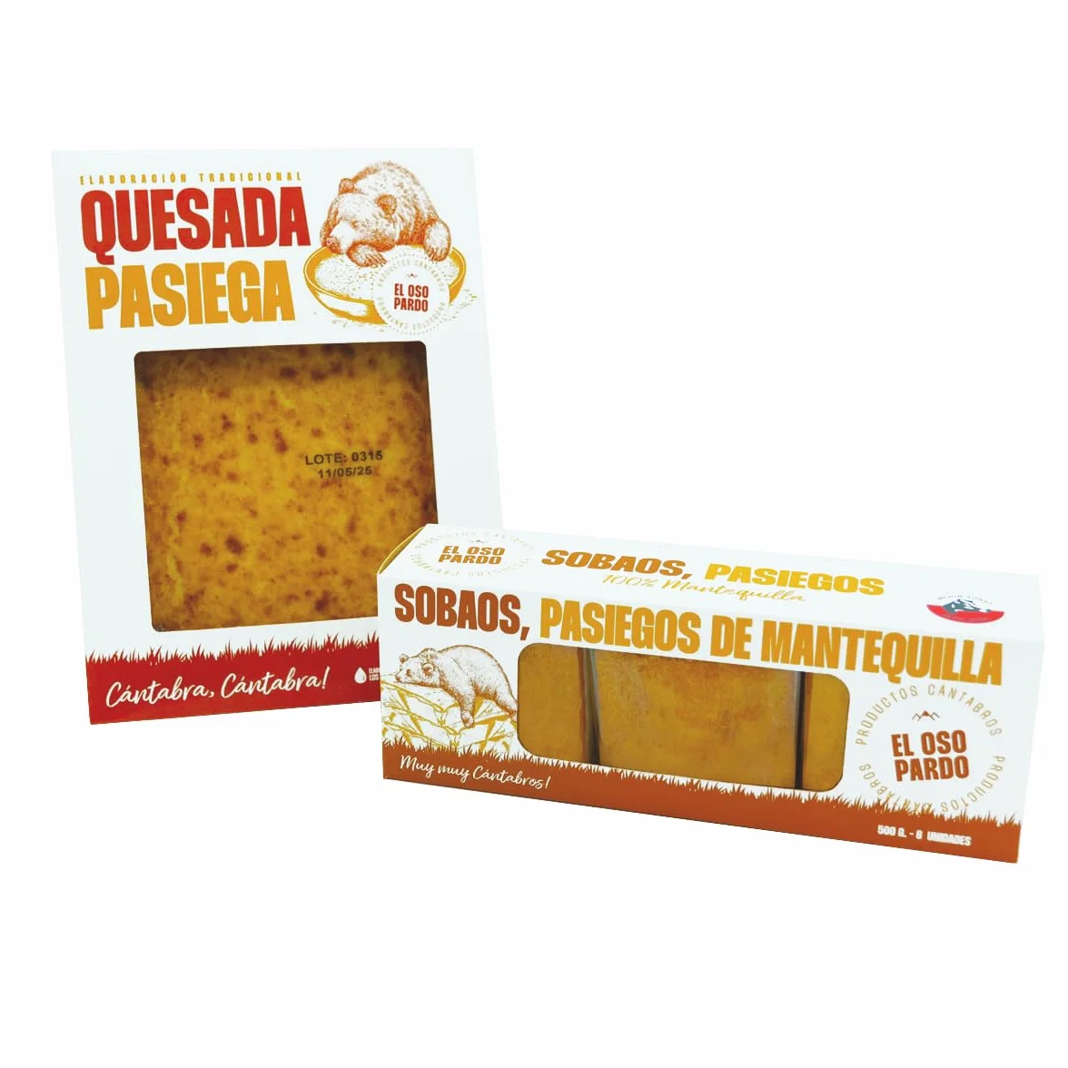 EL OSO PARDO Sobaos Pasiegos IGP 500 g (6 uds) + Quesada Pasiega Tradicional 450g, Bizocochos, Recetas Típicas de Cantabria, Sabor y Textura Auténticos