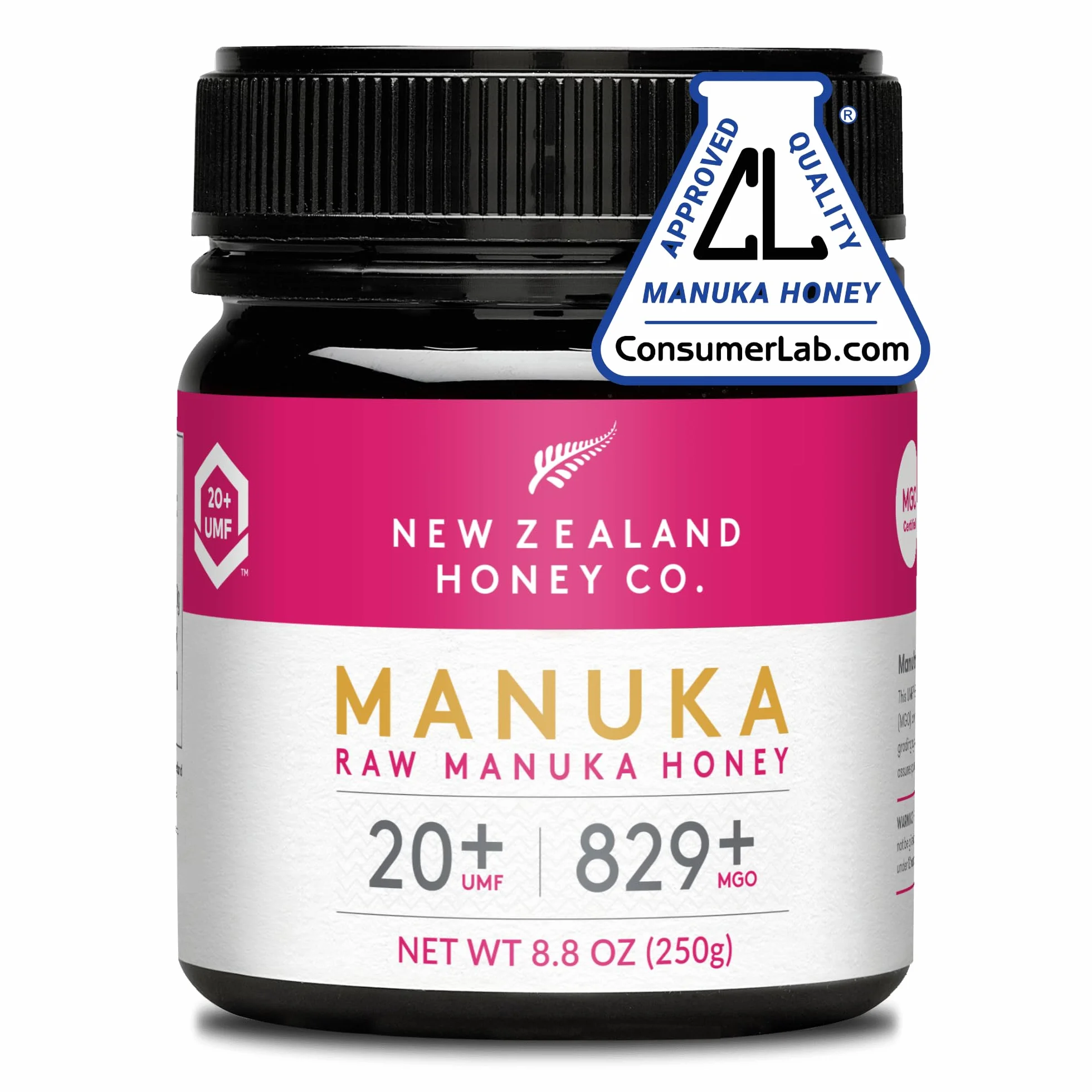 New Zealand Honey Co. Miel de Manuka MGO 829+ / UMF 20+ - 250g Tarro Cotidiano - Origen Nueva Zelanda con Enzimas y Pólenes Naturales - Miel Monofloral Certificada UMF