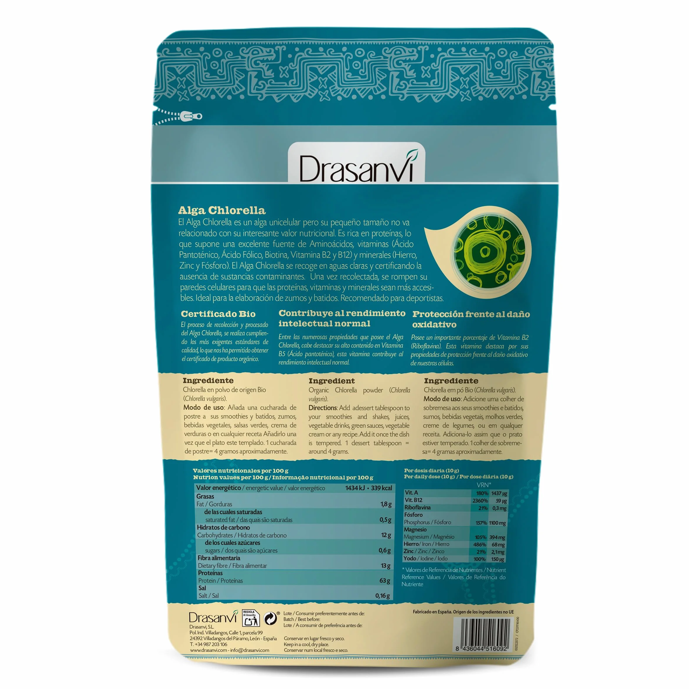 ALGA CHLORELLA BIO 90 G DOYPACK SUPERALIMENTOS DRASANVI