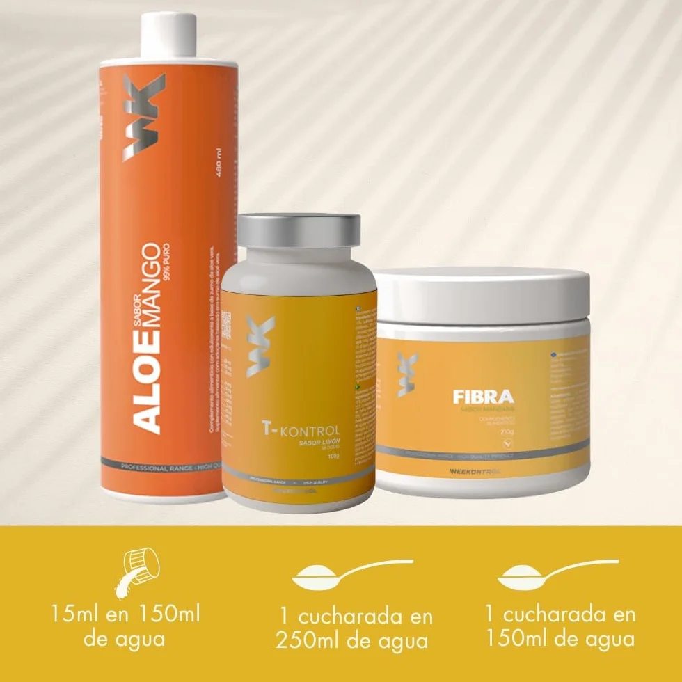 Weekontrol Pack TAF Detox Quemagrasas Aloe Vera Puro para Beber 99% + Té Termogénico Potente + Fibra Saciante. Digestión y Control de Peso (1200Gr, Aloe Mango-Té Limón-Fibra Manzana)