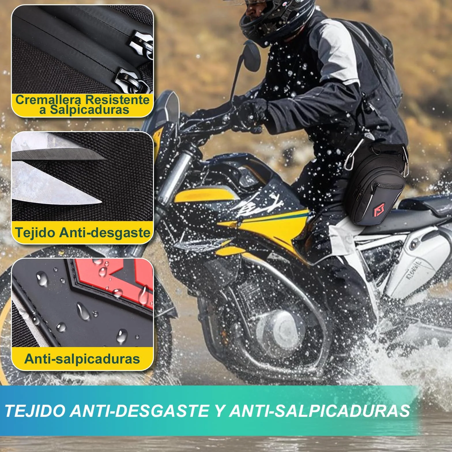 Eshow Pernera Moto Ampliable Bolsa Pierna Ajustable Tira Reflectante Viajes Senderismo Ciclismo Negro