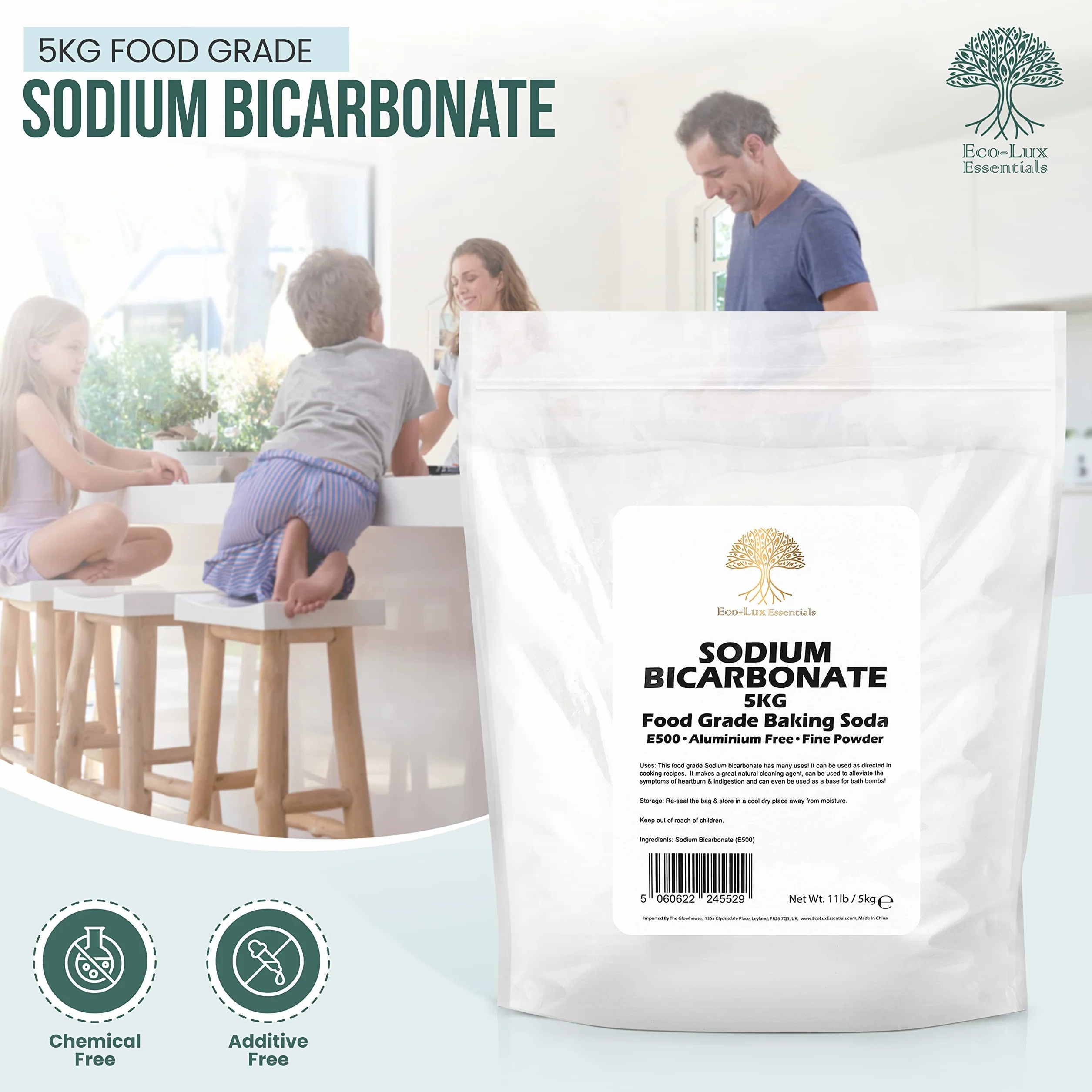 Polvo de sodio fino multiusos para limpiar, hacer bombas de baño y eliminar olores y manchas en los dientes 5 kg