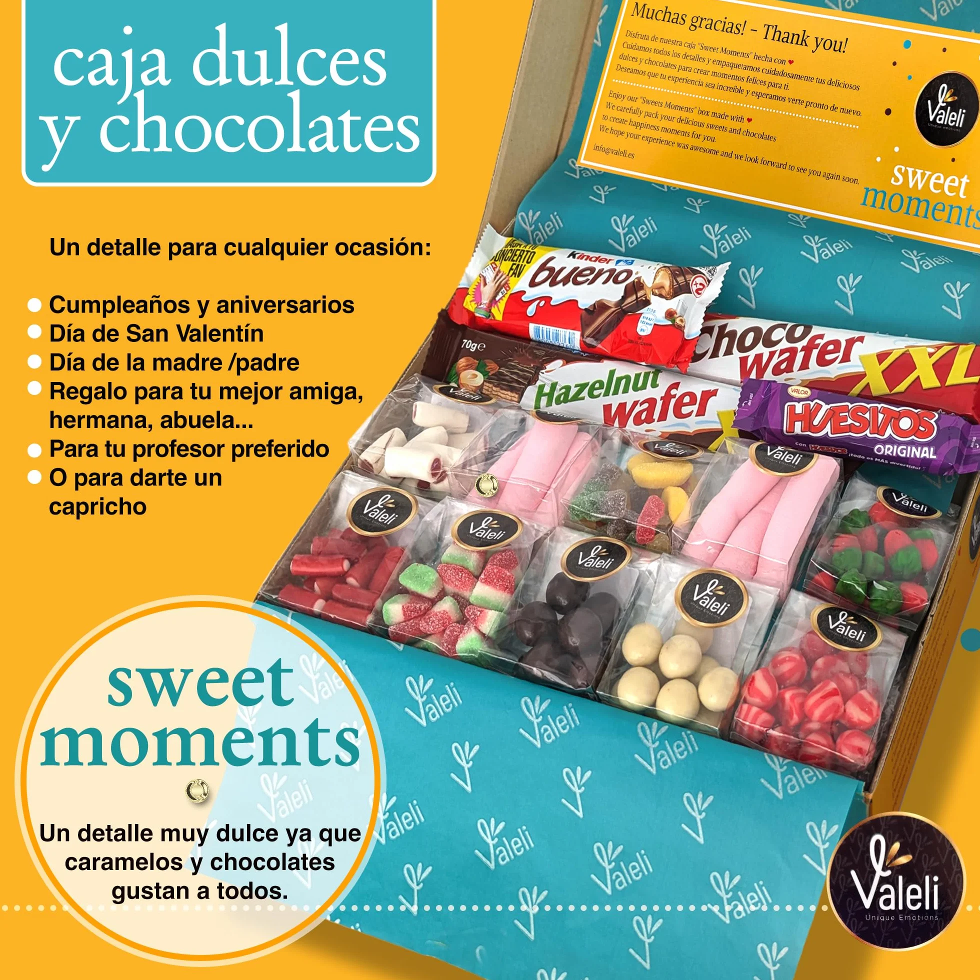 Valeli, Chocolates y Golosinas Cesta dulces y chocolatinas, Caja Regalo Original: Cumpleaños - 1 kg paquetes, bolsas
