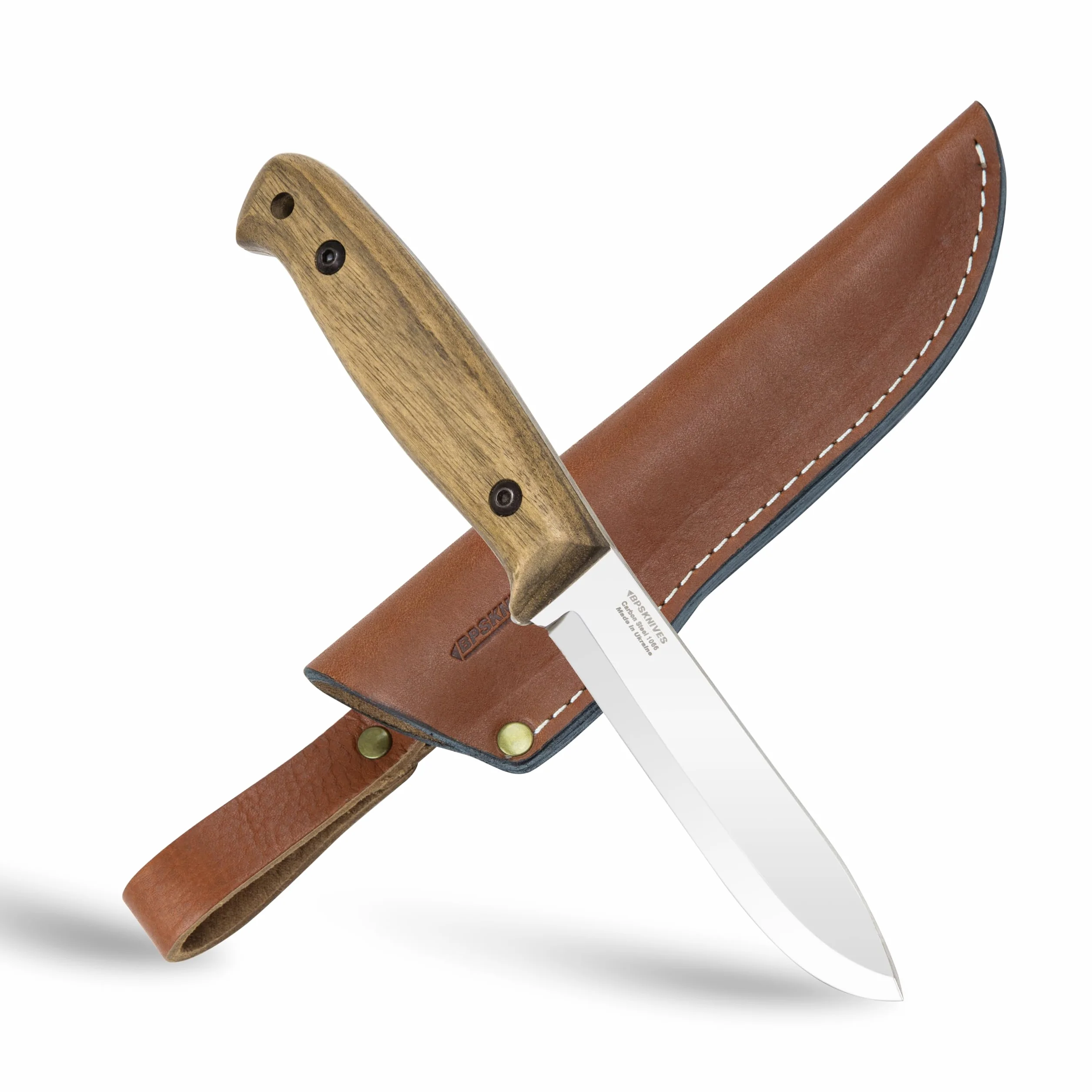 Cuchillo Bushcraft BPSKNIVES BS2FTS de Hoja Fija Acero al Carbono con Vaina de Cuero