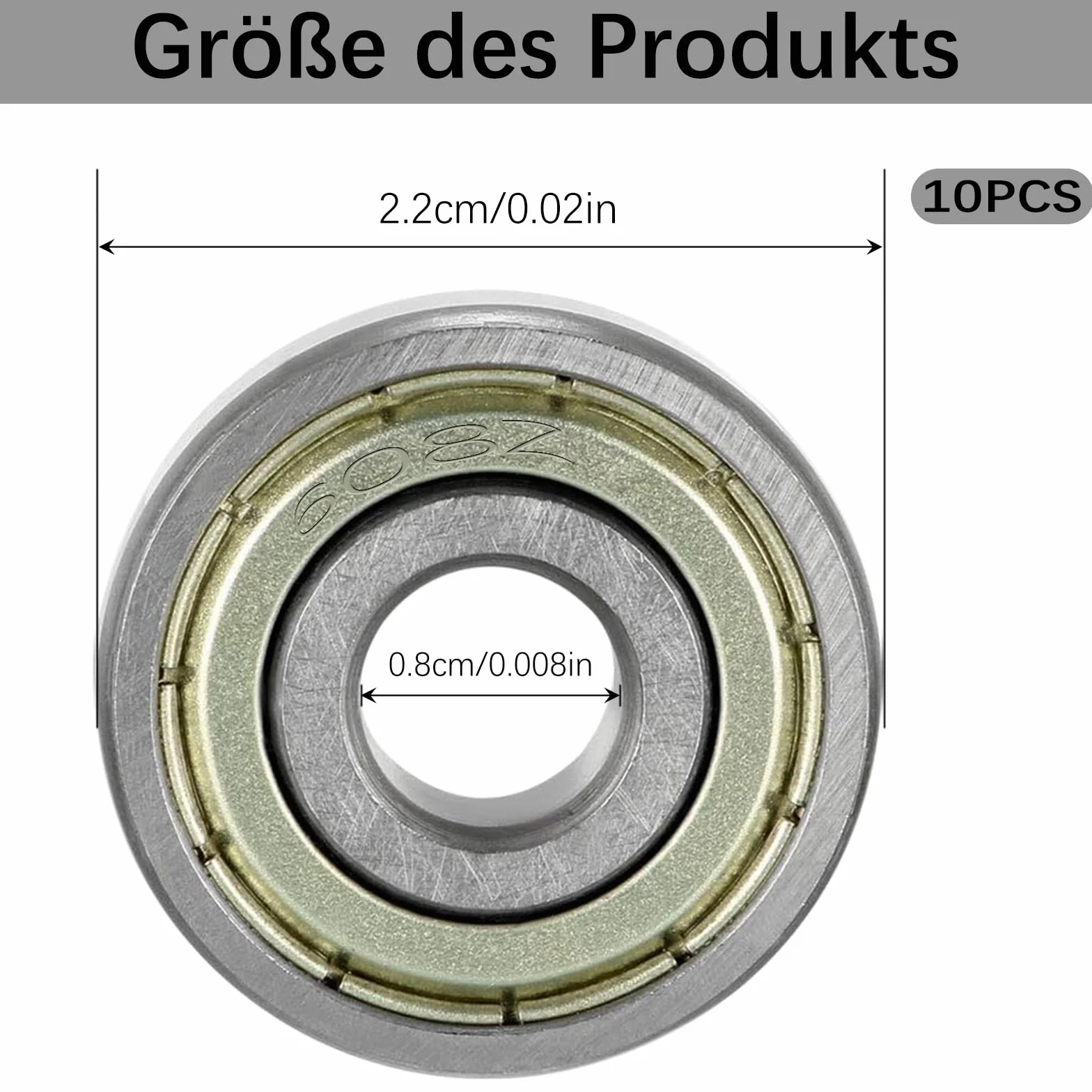 608Z Miniatura Rodamientos de Bolas de Acero Inoxidable 8 mm x 22 mm x 7 mm Doble Sellado para Monopatines