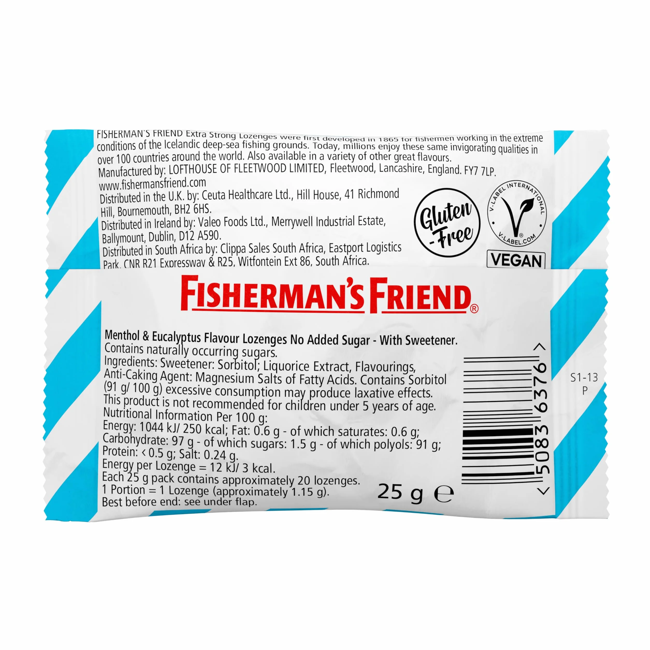Fisherman's Friend 24 Sachets Menthol Eucalyptus Sans Sucres de 25g