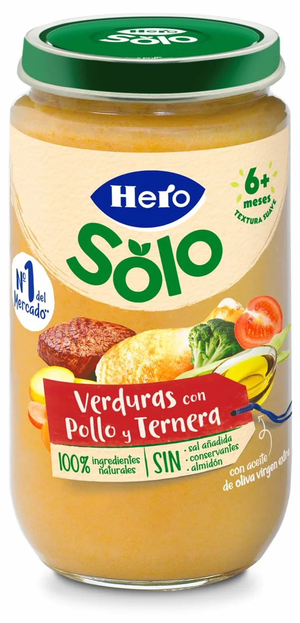 Hero Solo, Tarritos de Verduras con Pollo y Ternera, a partir de los 6 Meses, Baby, Pack de 12 x 235 g