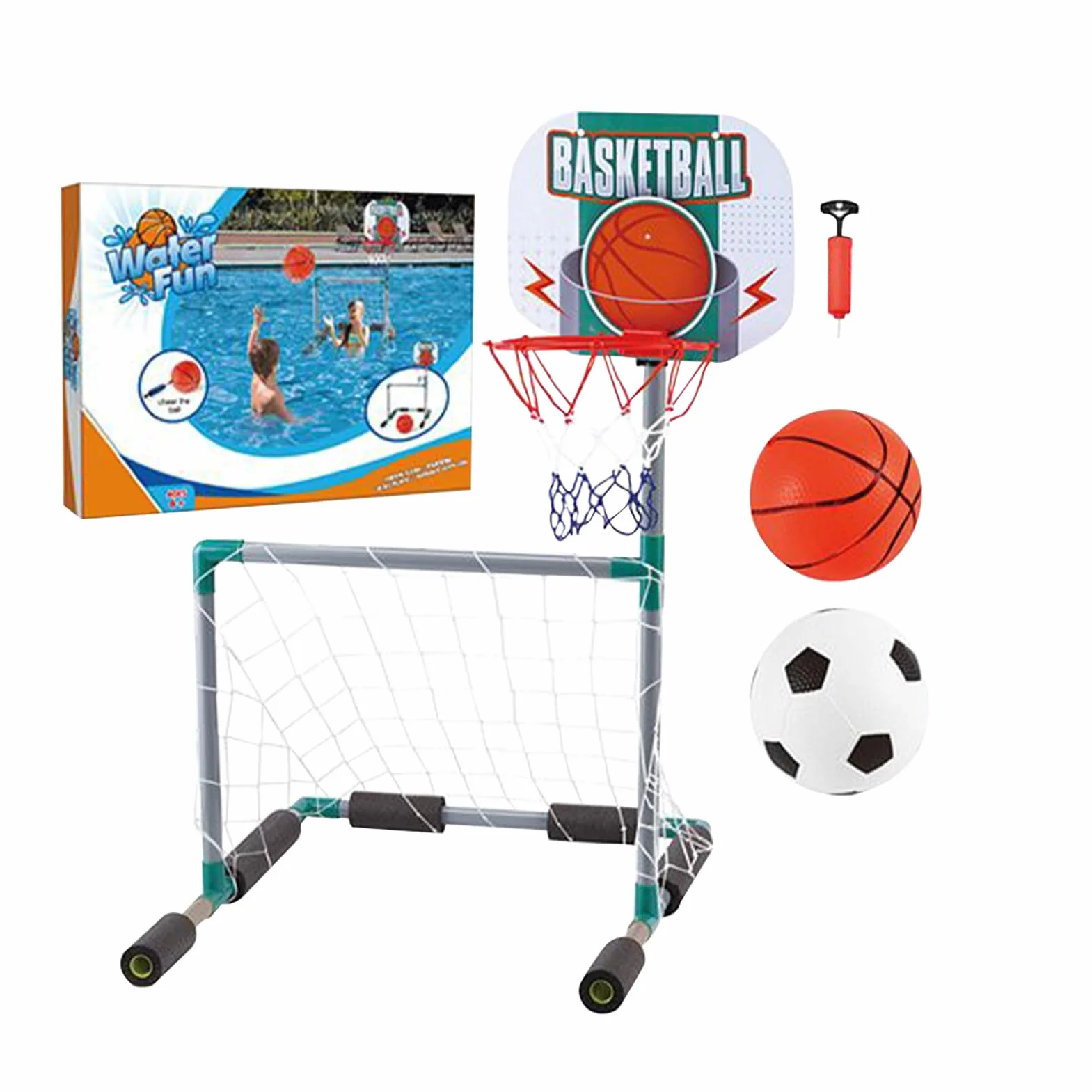 Portería de Fútbol Flotante para Piscina 45x55x70cm EVA+ABS Marco Red Aros Kit Bomba Pelota