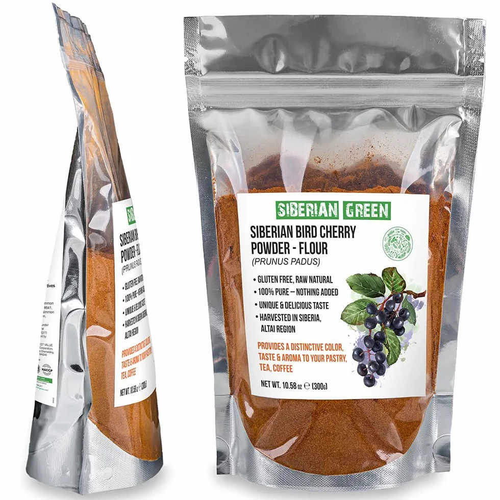 Auténtico Polvo de Cereza Silvestre Siberiana (Harina), Sin Gluten, Cosechado Naturalmente Crudo 300gr Región de Altai Silvestre