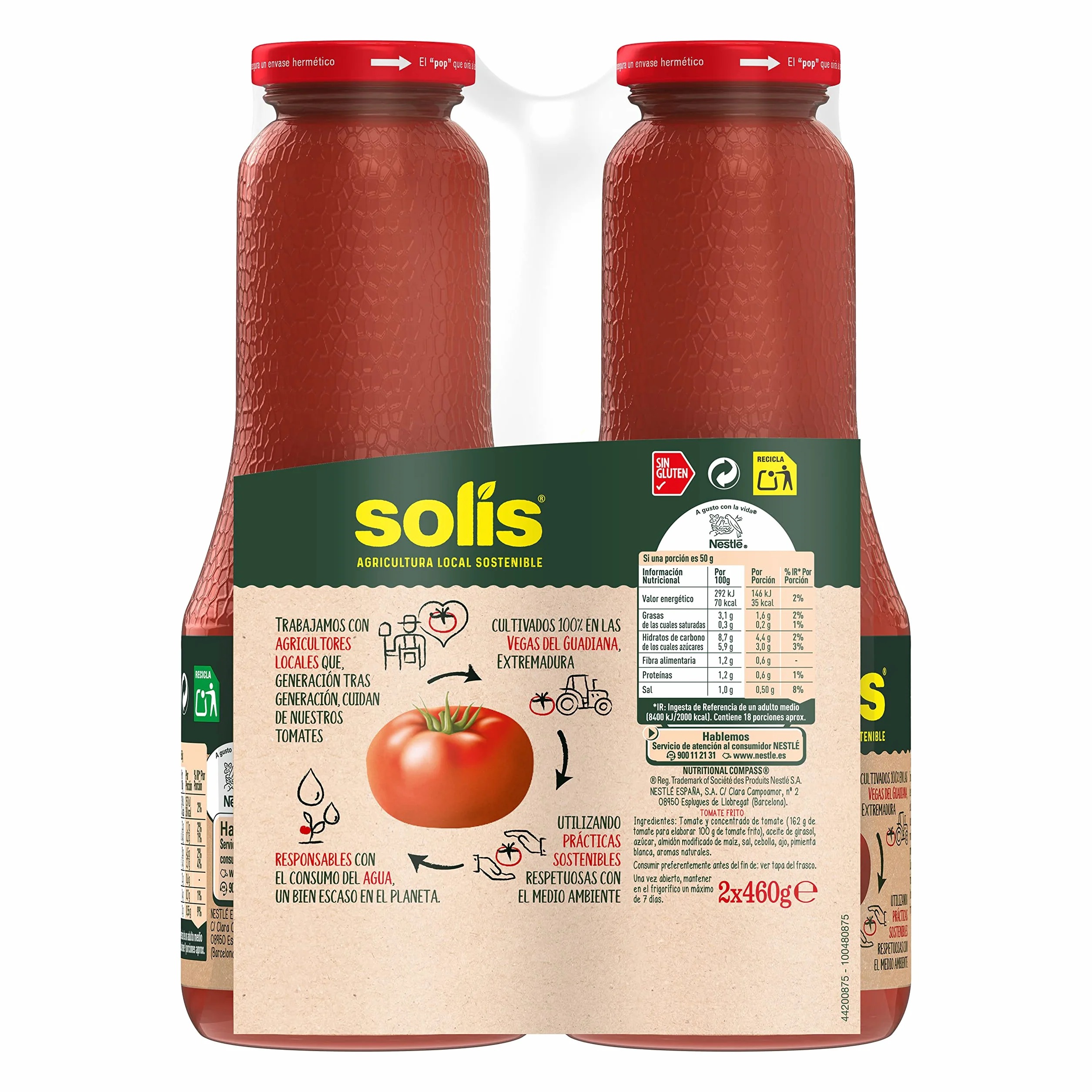 SOLÍS Tomate Frito Clásico Bipack Frasco Cristal - Sin Gluten - 2 x 460g