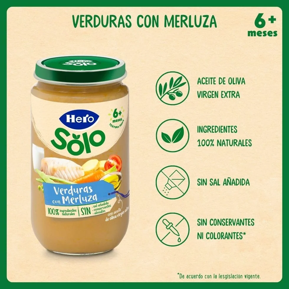 Hero Baby Caja Mixta Tarritos de Carne y Pescado, Verduritas con Merluza, Bechamel con Lenguado y Menestra con Ternera y Jamón, Sin Aceite de Palma, 100% Natural, Desde los 6 Meses, Pack de 18x235 gr