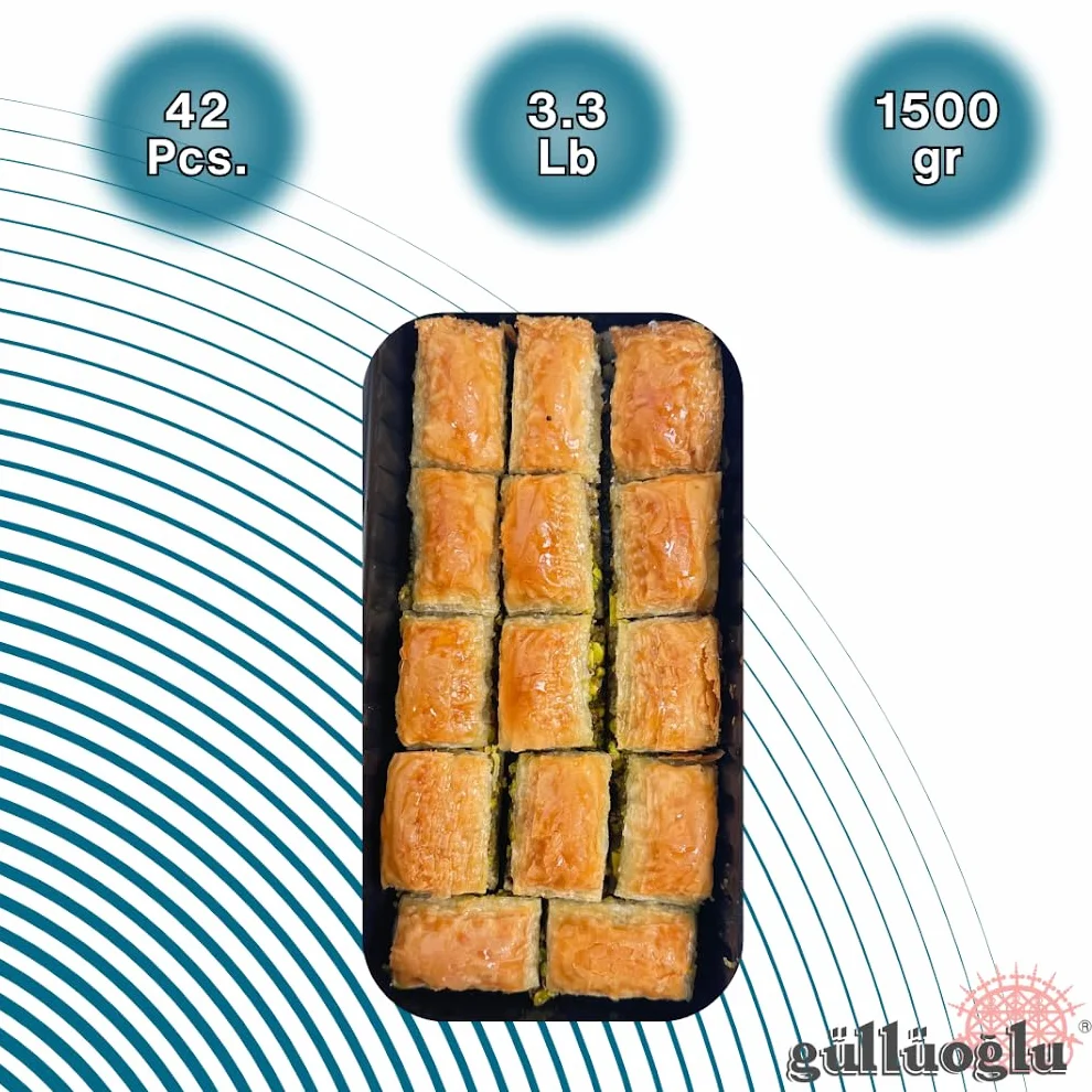 Gulluoglu Premium Dry Baklava with Pistachio, Freshly Produced and Long Lasting, Traditional Turkish Baklava (500 gr.- 1 Pack)
