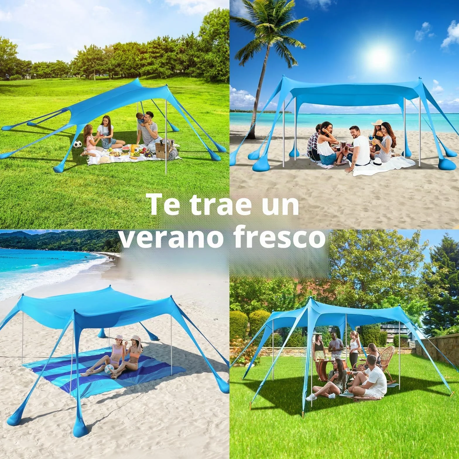 Rhino Valley Toldo de Playa Plegable Portátil Protección UV UPF50+ Resistente Viento con Sacos de Arena