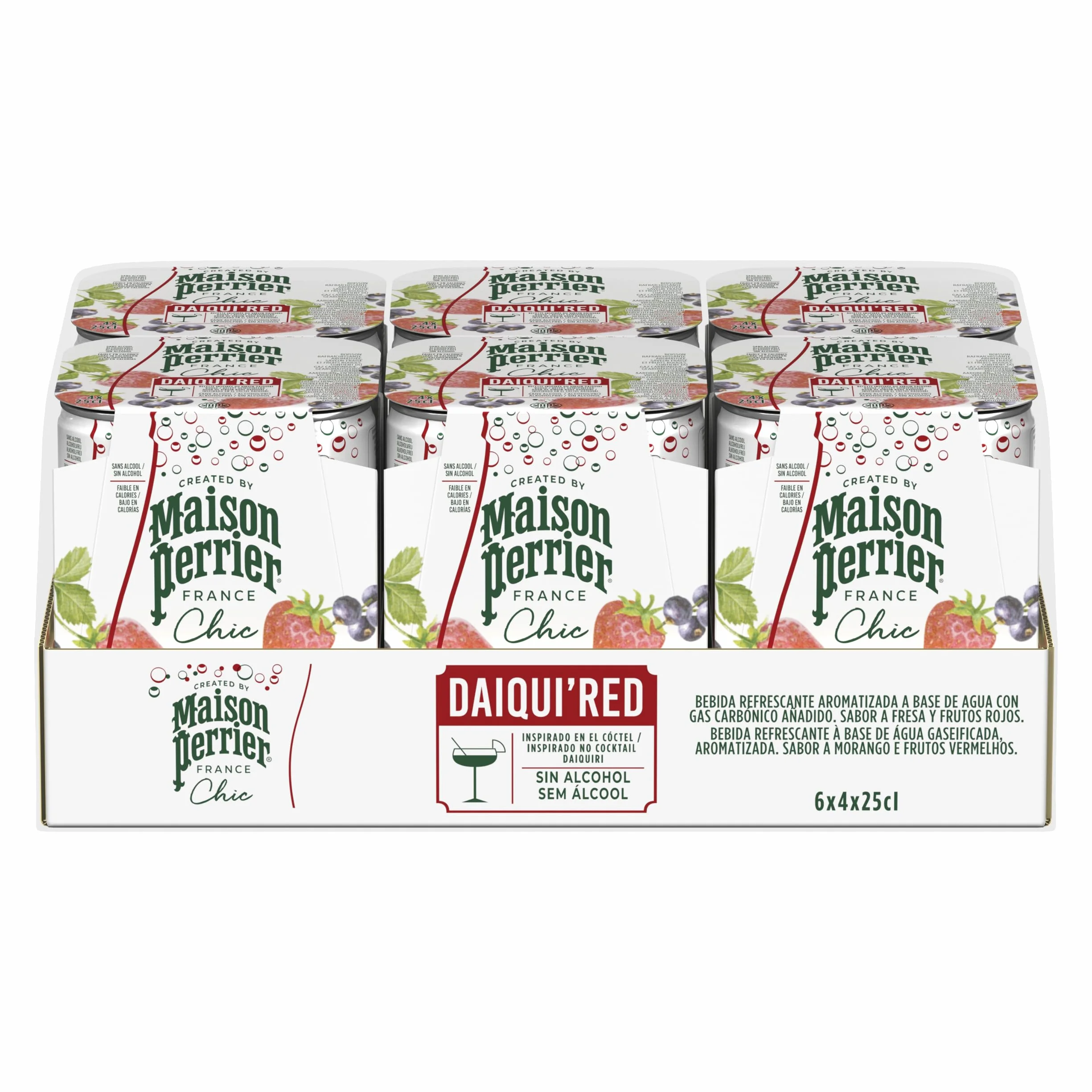 MAISON PERRIER CHIC Daiqui'red, cóctel sin alcohol, 6 packs de 4 x 25cl, 24 Latas