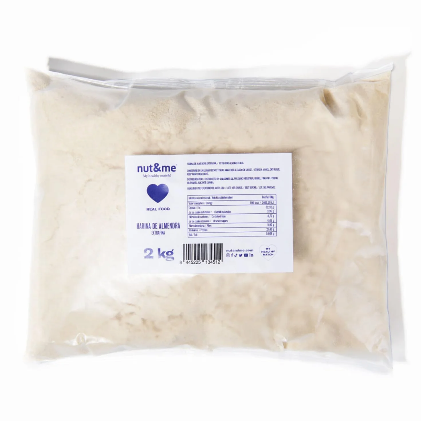 Harina de almendra 2 KG nut&me 100% almendra Extrafina Sin Gluten Keto Repostería