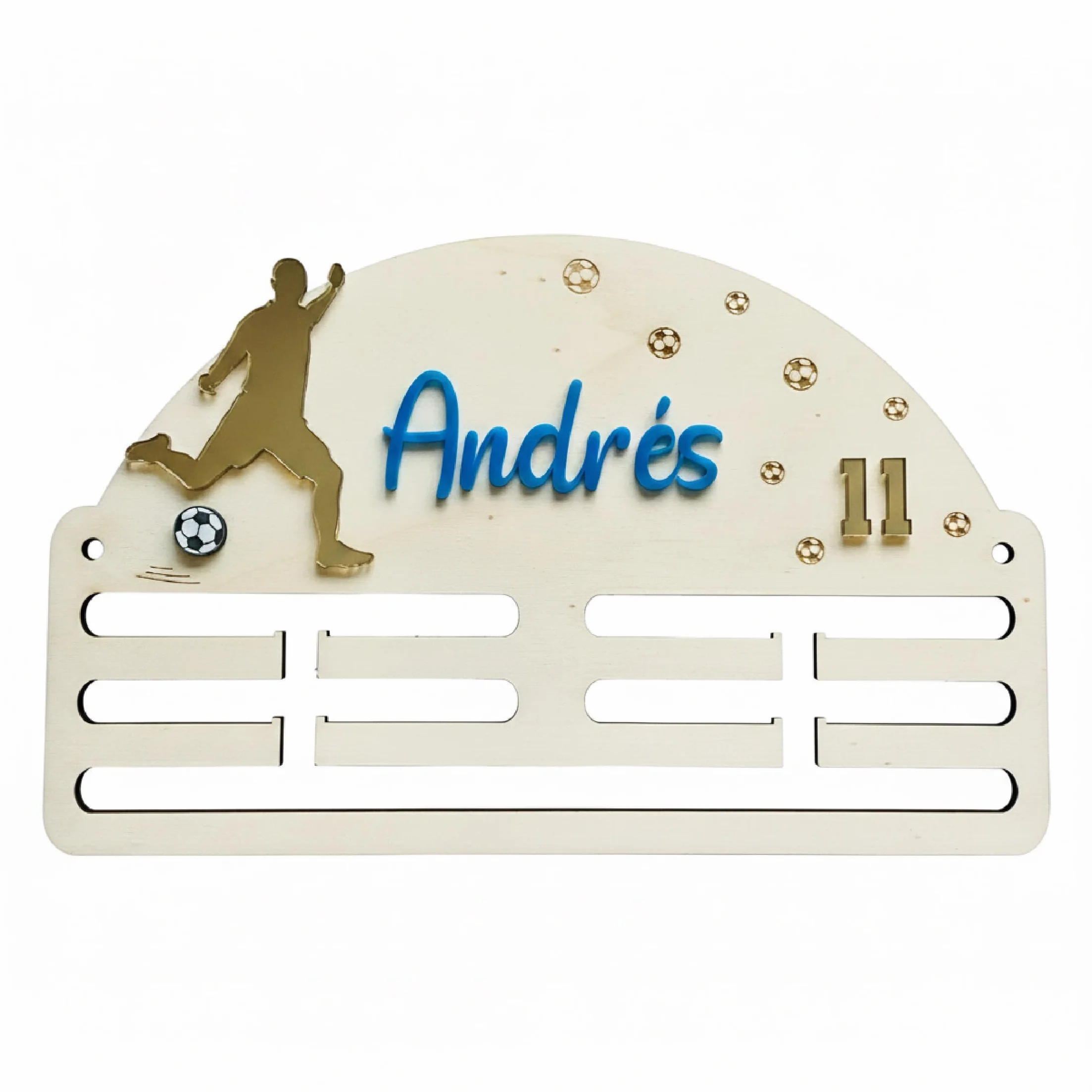 Medallero de Fútbol Personalizado para Niños con Nombre y Número en Acrílico Fabricado en España